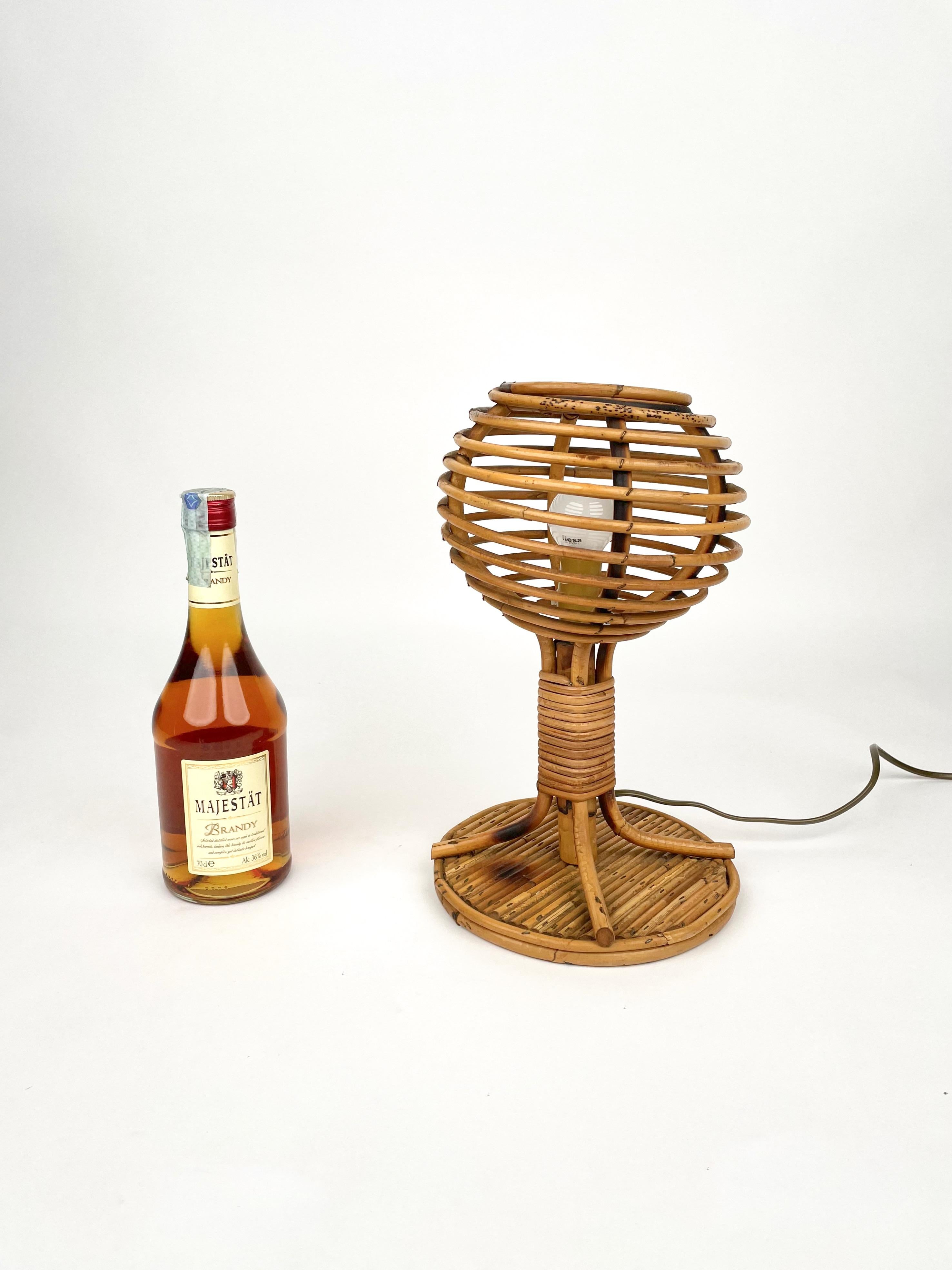 Table Lamp Rattan & Bamboo Louis Sognot Style, Italy 1960s 4