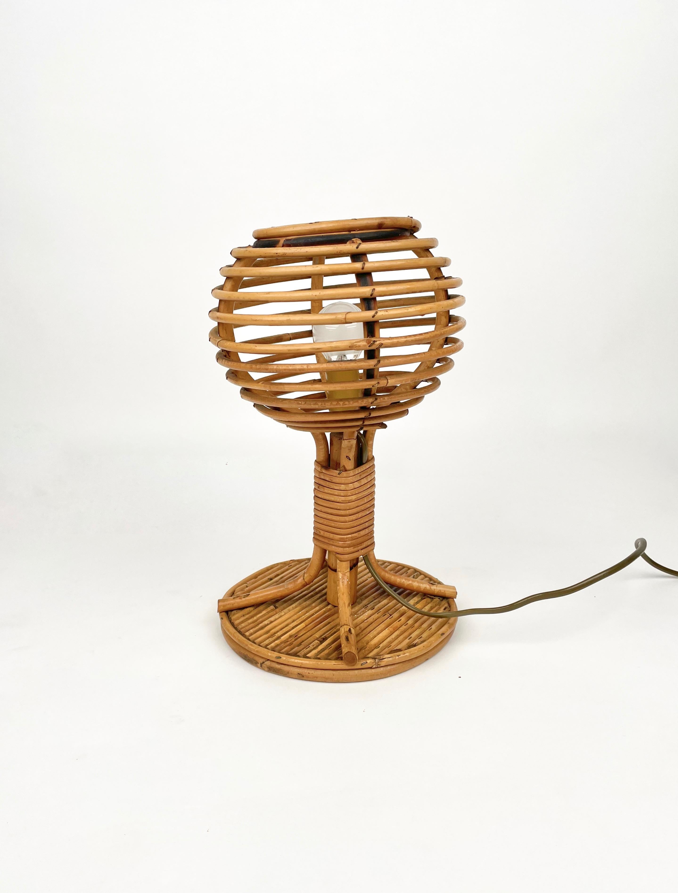 Table Lamp Rattan & Bamboo Louis Sognot Style, Italy 1960s 5