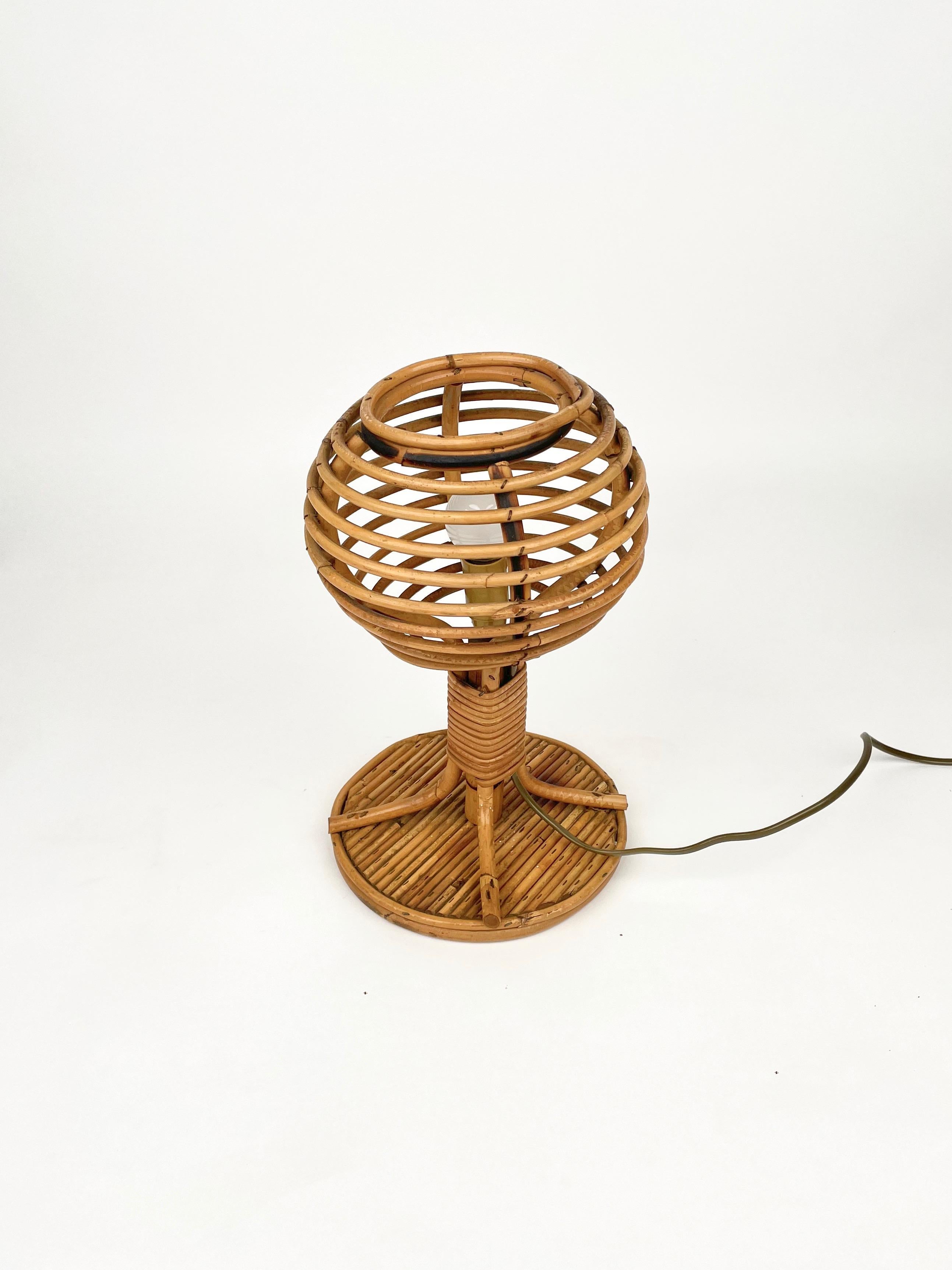 Table Lamp Rattan & Bamboo Louis Sognot Style, Italy 1960s 6