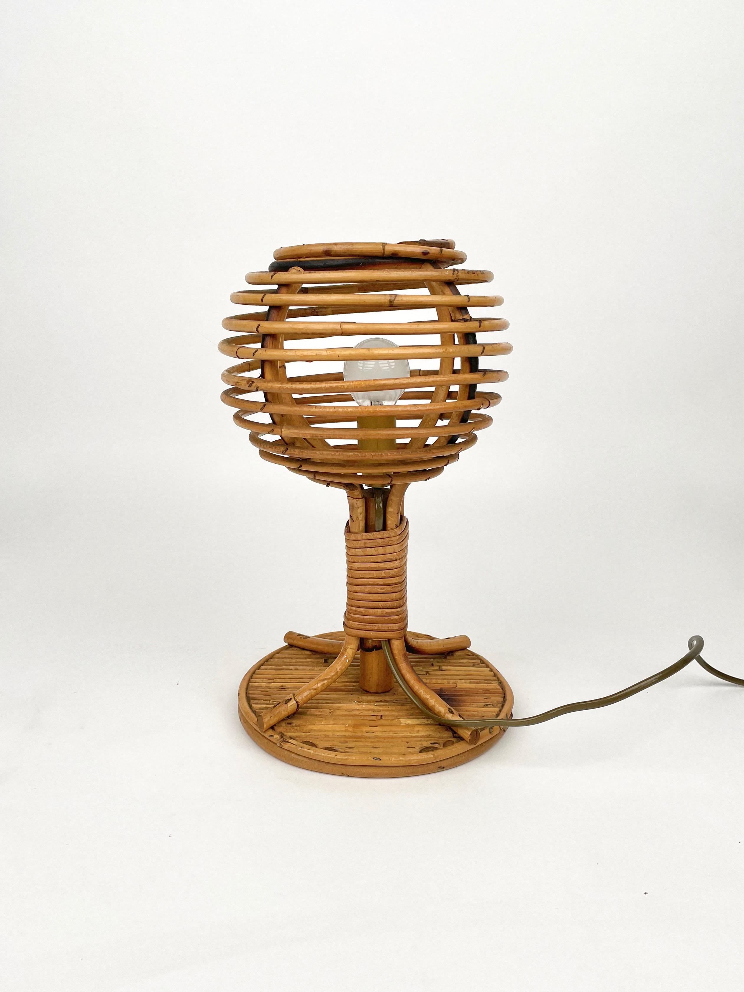 Table Lamp Rattan & Bamboo Louis Sognot Style, Italy 1960s 7
