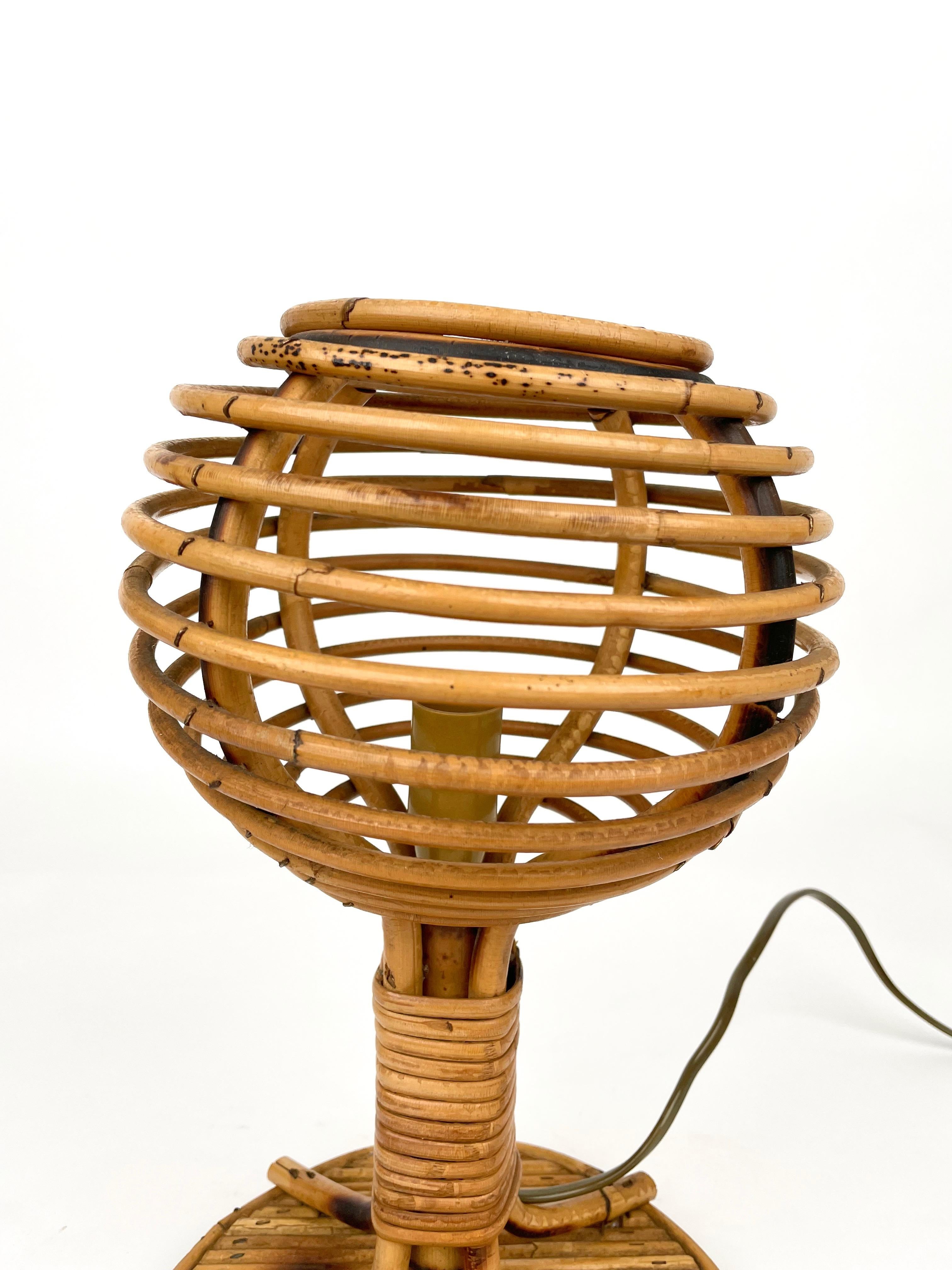 Table Lamp Rattan & Bamboo Louis Sognot Style, Italy 1960s 8