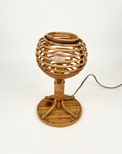 Table Lamp Rattan & Bamboo Louis Sognot Style, Italy 1960s