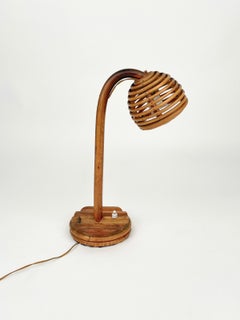 Table Lamp Rattan & Bamboo Louis Sognot Style, Italy, 1960s