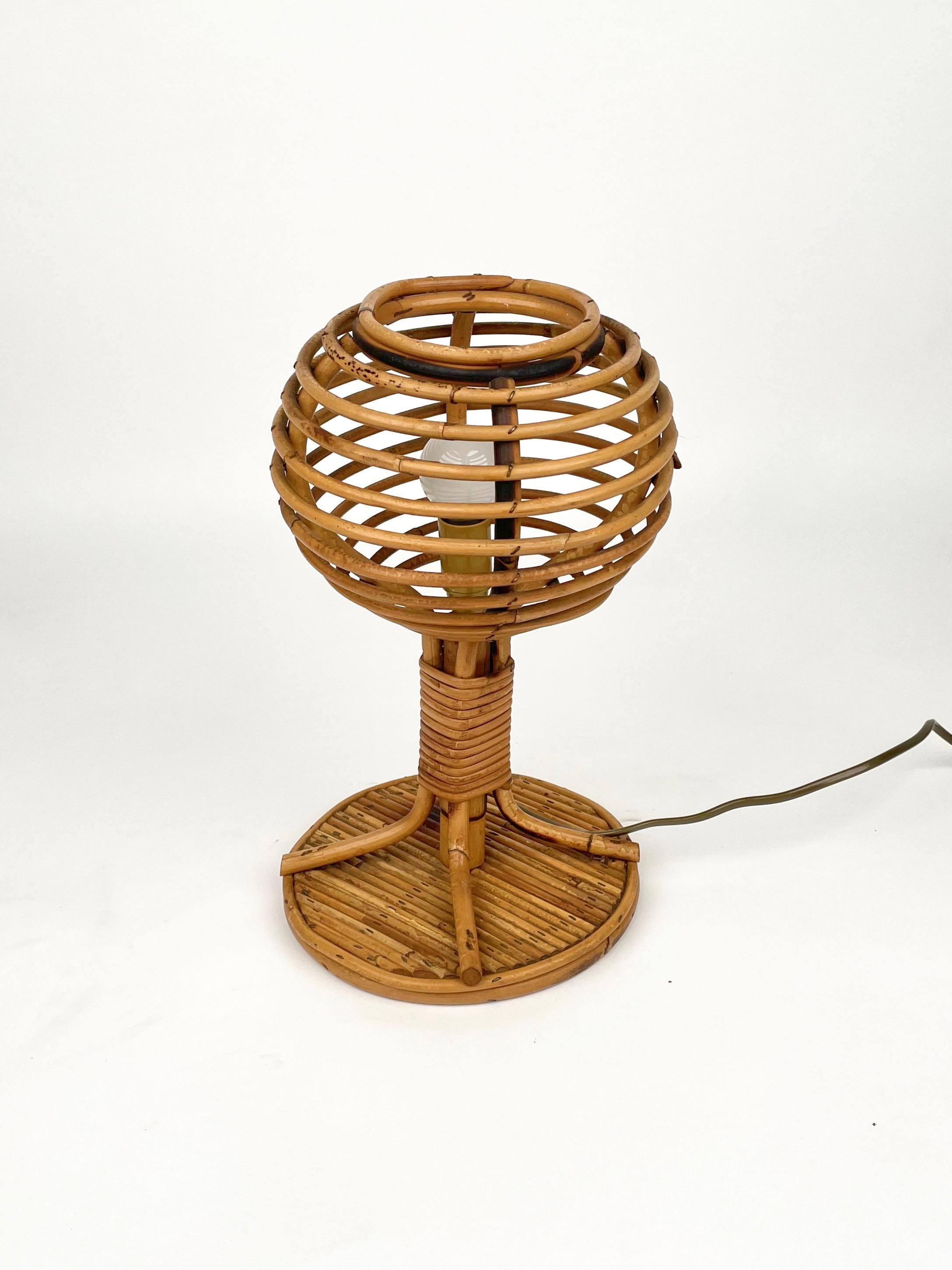 Mid-Century Modern Table Lamp Rattan & Bamboo Louis Sognot Style, Italy 1960s