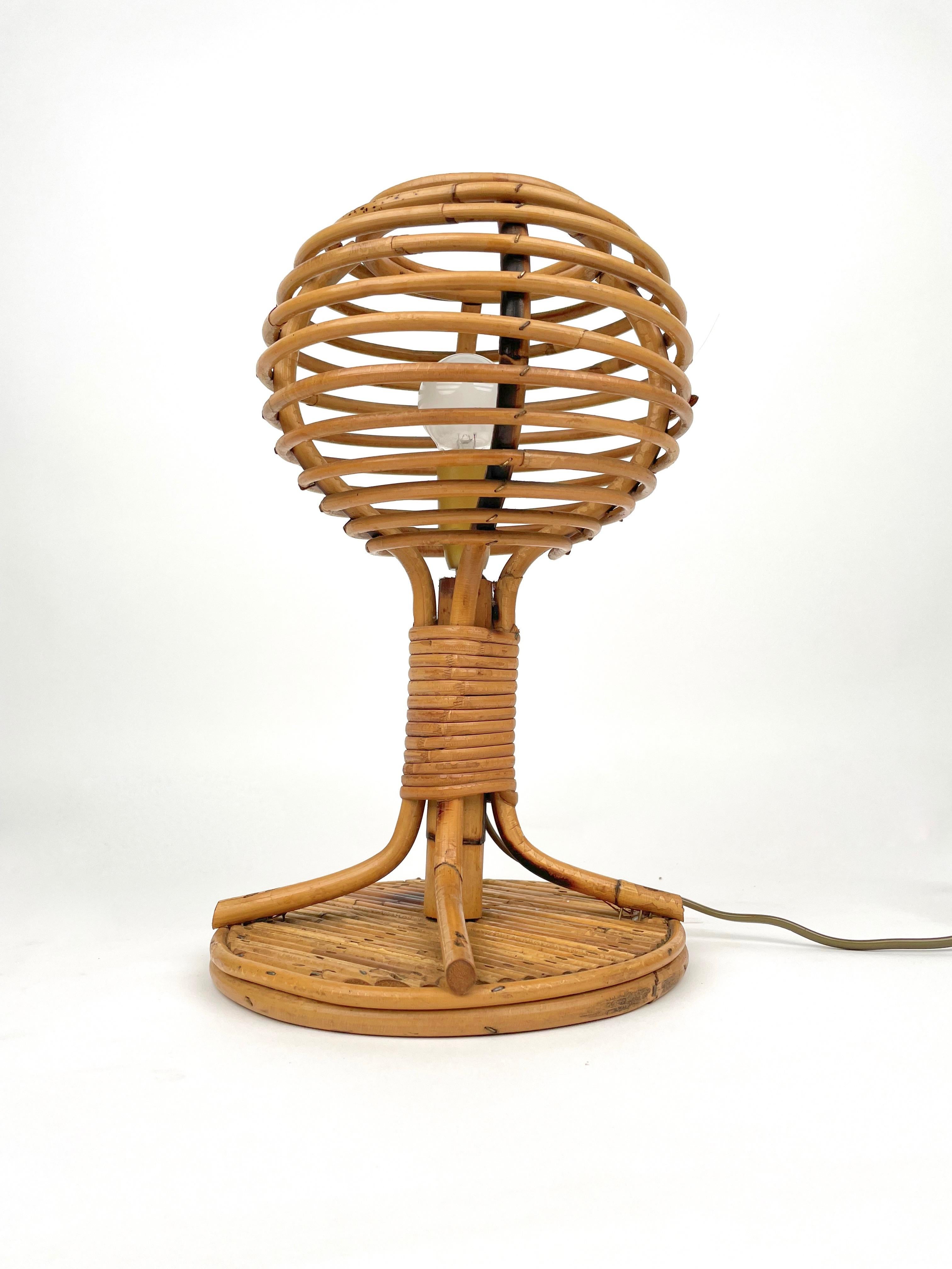 Table Lamp Rattan & Bamboo Louis Sognot Style, Italy 1960s In Good Condition In Rome, IT