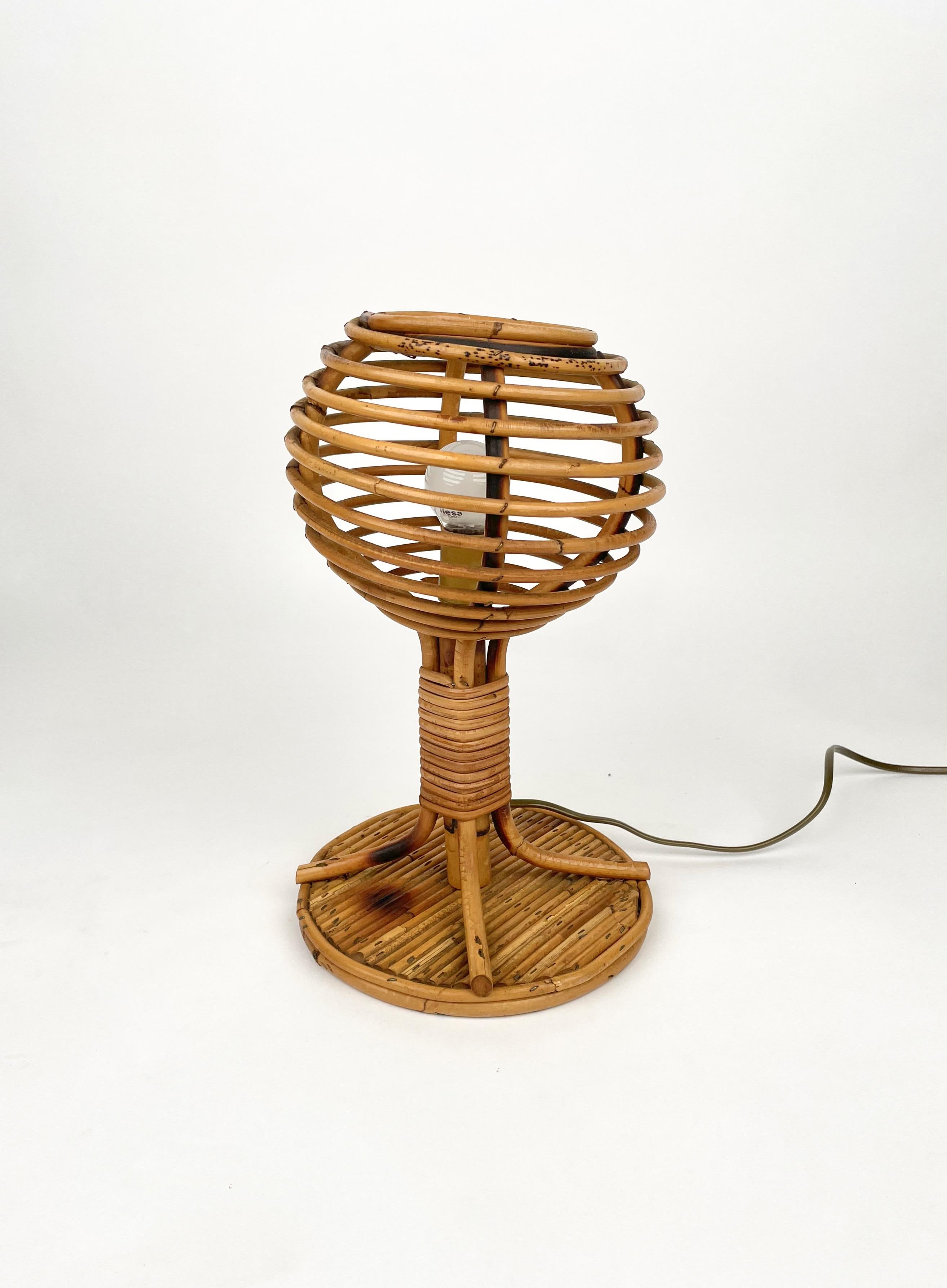 Table Lamp Rattan & Bamboo Louis Sognot Style, Italy 1960s 1