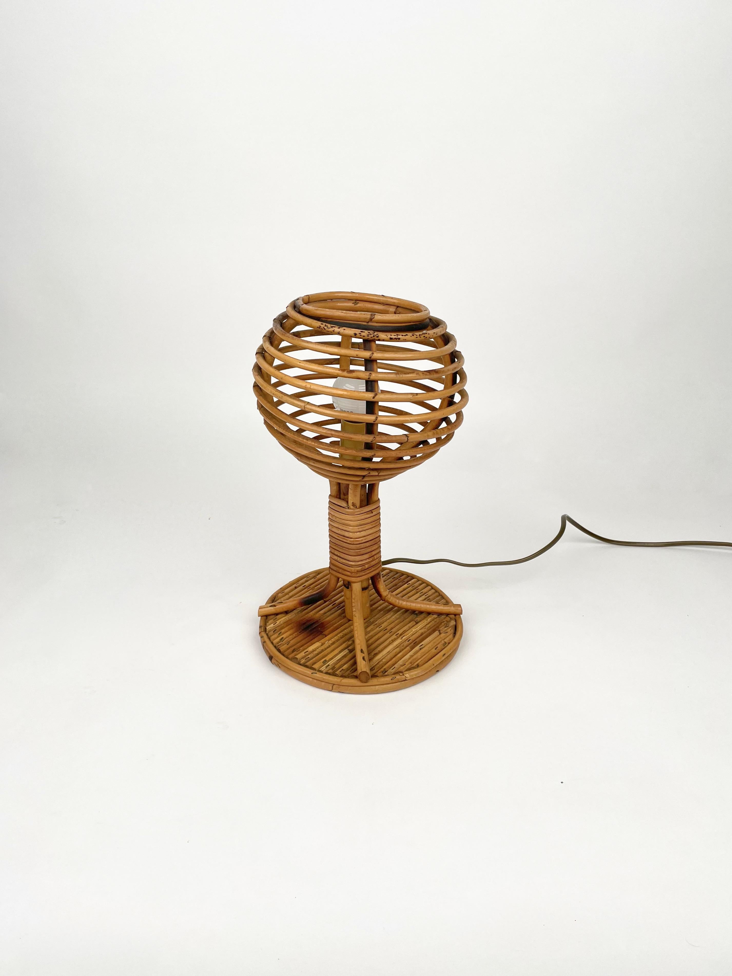 Table Lamp Rattan & Bamboo Louis Sognot Style, Italy 1960s 2
