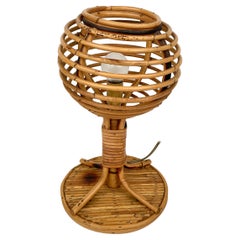 Table Lamp Rattan & Bamboo Louis Sognot Style, Italy 1960s