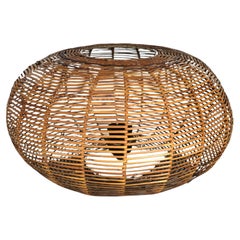 Table Lamp Rattan Enamelled Metal Lighting Midcentury Italian Design 1970s