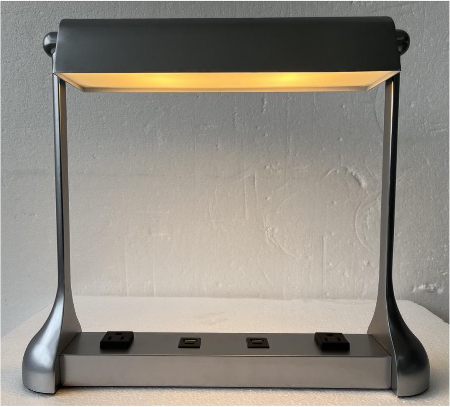 American Table Lamp  Reading Light Satin Chrome Metal Library Lamp For Sale