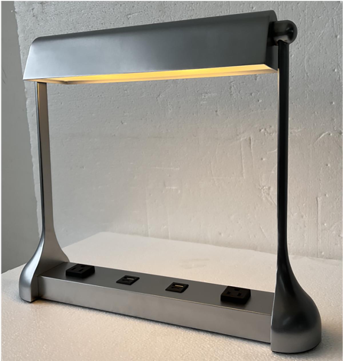 Hand-Crafted Table Lamp  Reading Light Satin Chrome Metal Library Lamp For Sale