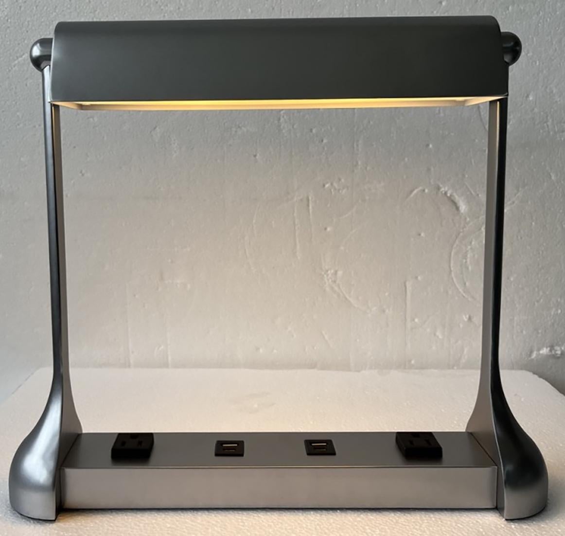 Table Lamp  Reading Light Satin Chrome Metal Library Lamp In New Condition For Sale In Santa Monica, CA