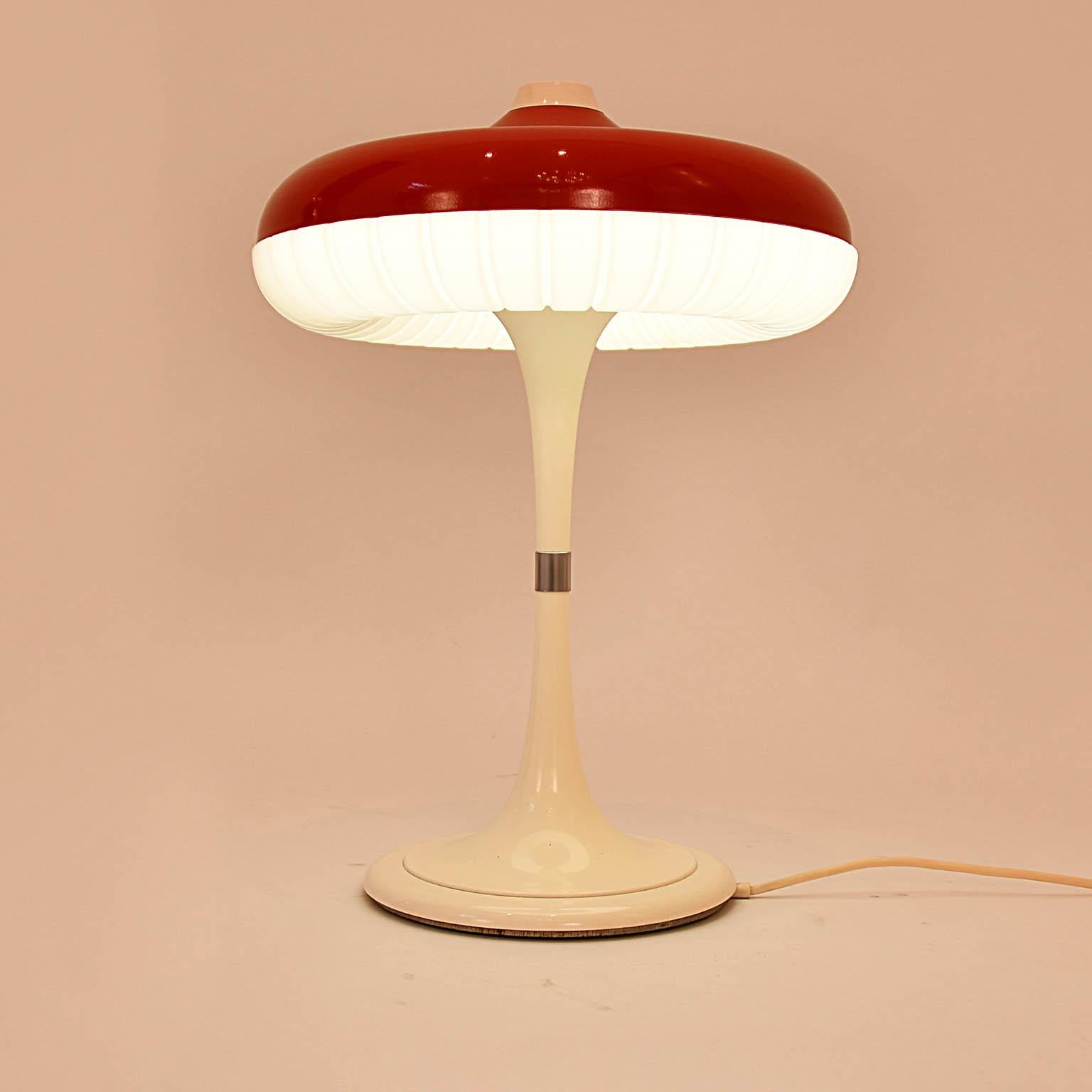 Metal Table Lamp Red x White Space Age 1960s by Siemens, Germany