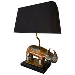 Vintage Table Lamp "Rhino Lamp" in Brass with Original Shade