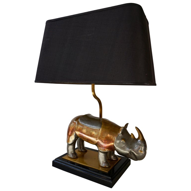 Table Lamp "Rhino Lamp" in Brass with Original Shade For Sale