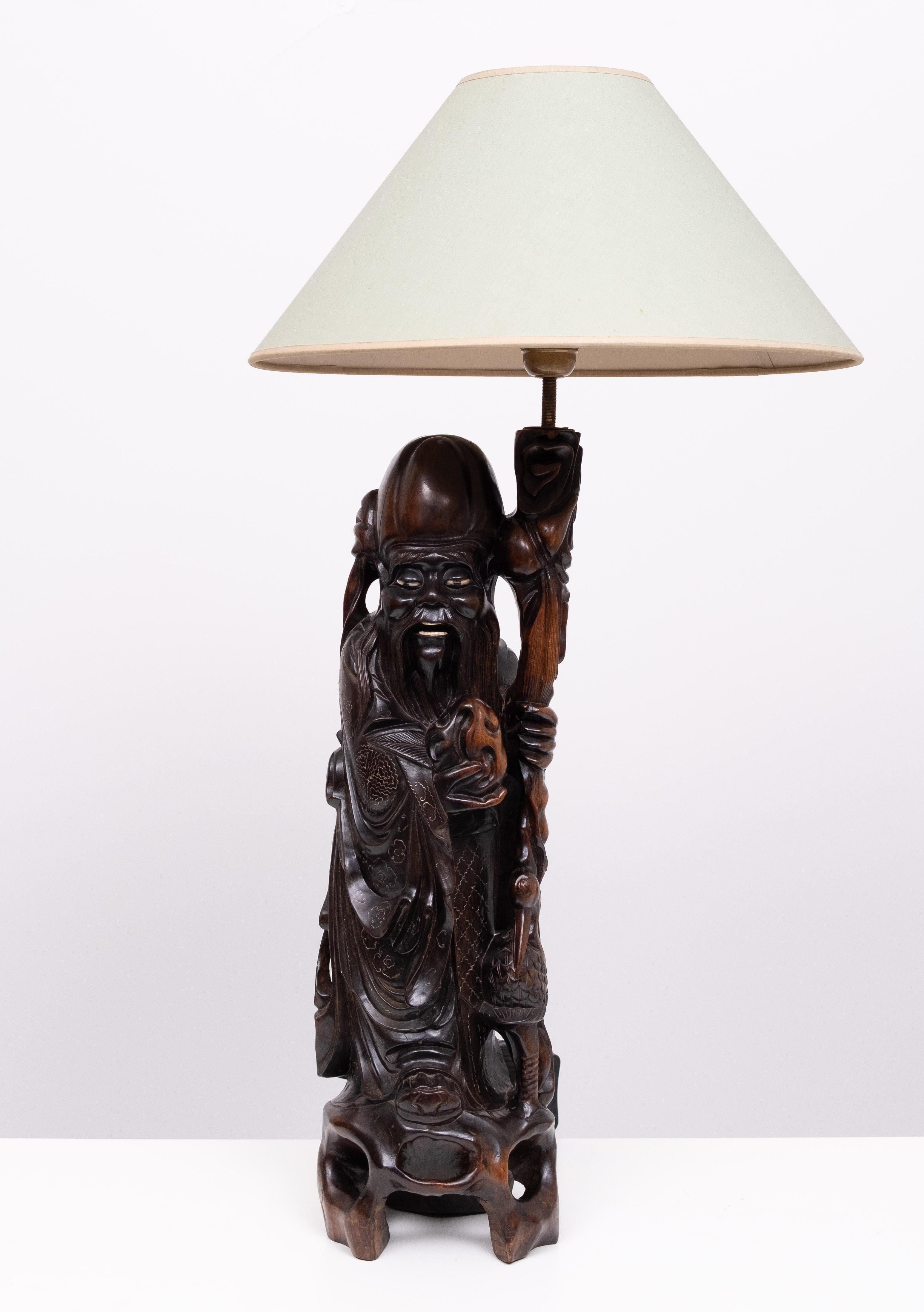 Lampe à poser  Bois de rose  - Shoulao - God of Longevity Prosperety - Chine en vente 1