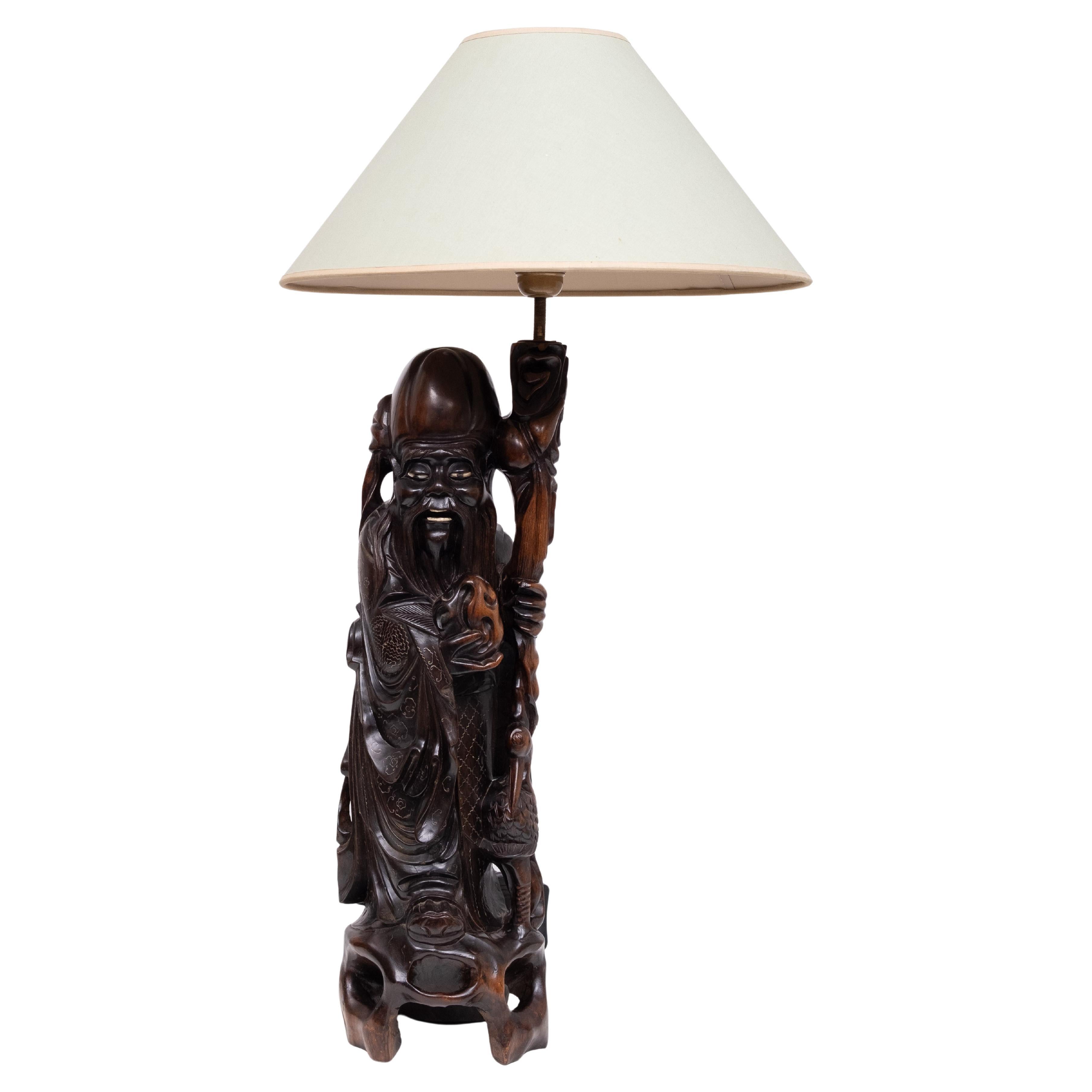 Lampe à poser  Bois de rose  - Shoulao - God of Longevity Prosperety - Chine en vente