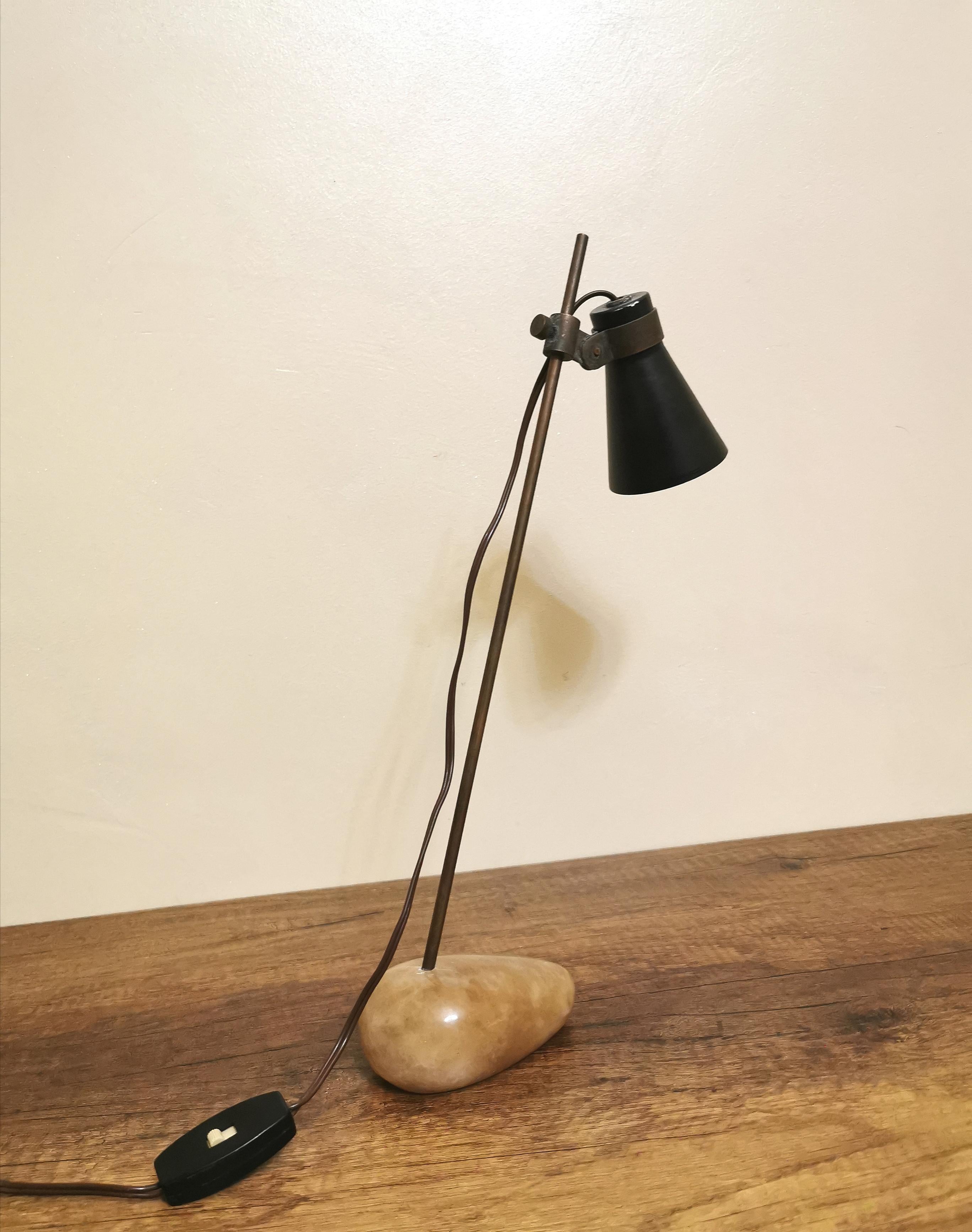 Mid-Century Modern Table Lamp Luigi Caccia Dominioni Sasso Brass Aluminum Midcentury Italy, 1948s For Sale