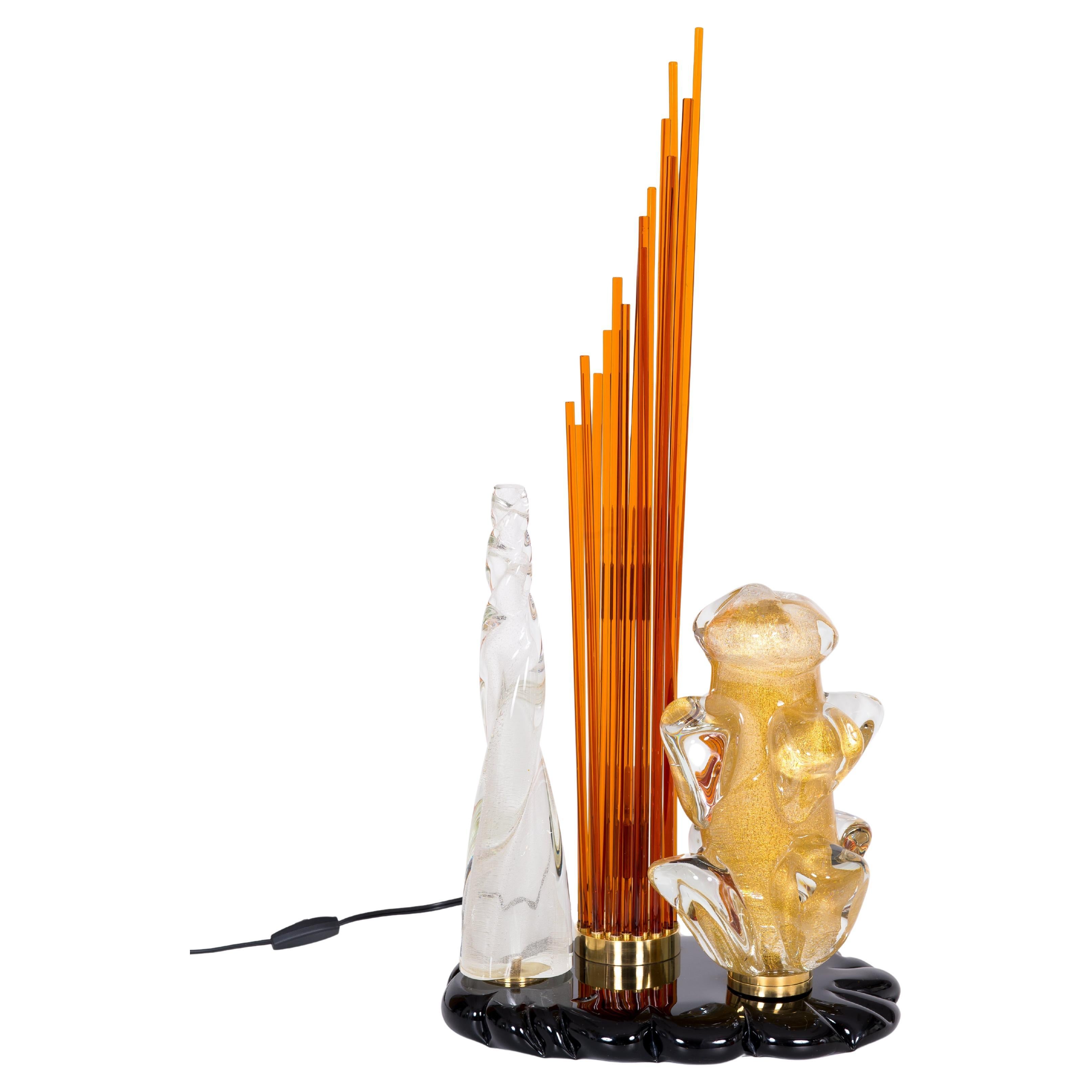 Table Lamp sculpture black basement in Blown Murano Glass Contemporary Italy For Sale