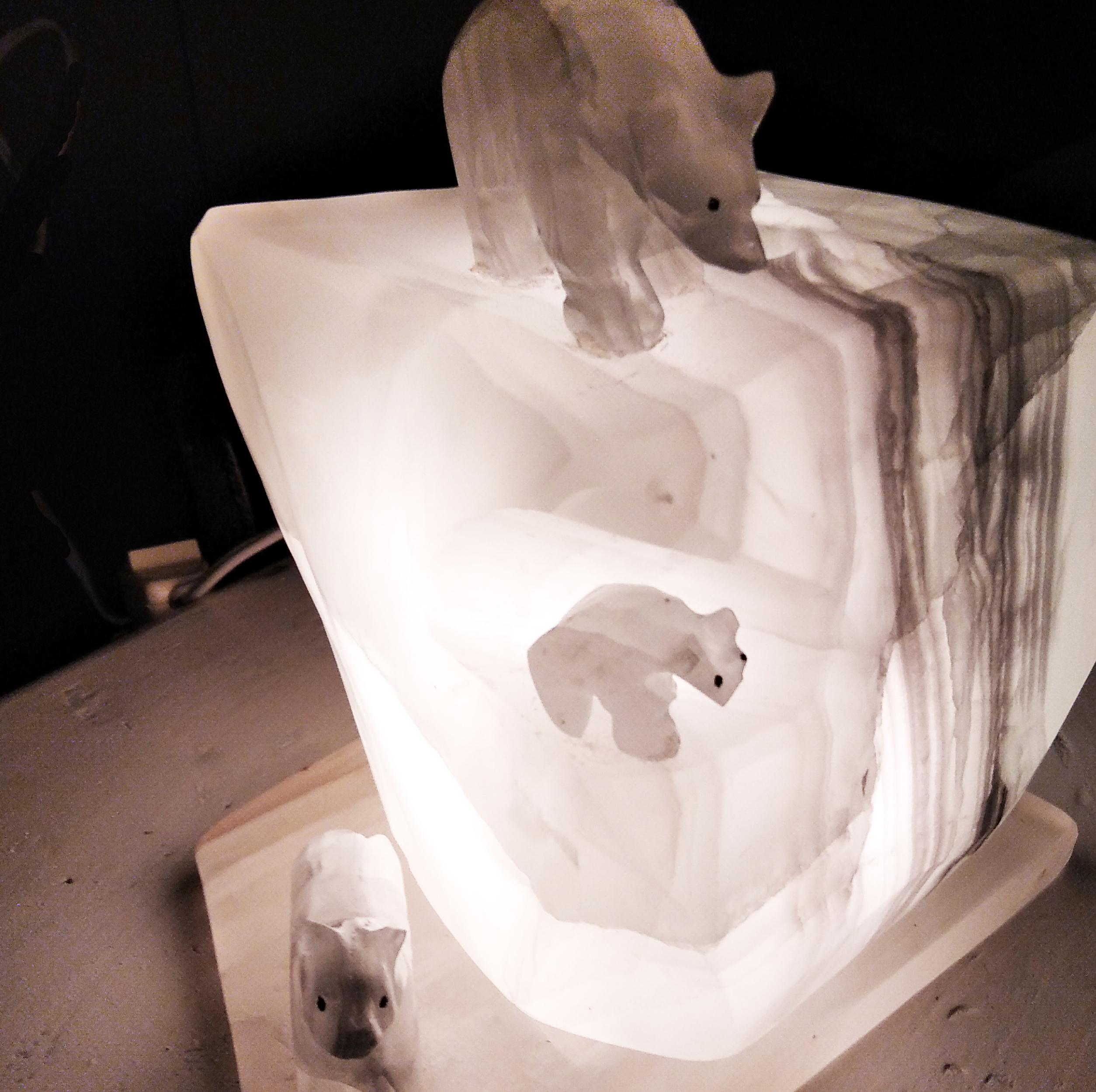  Sculture Light Iceberg Polar Bears on Ice, Spain.Onix Or Alabaster Midcentury For Sale 5