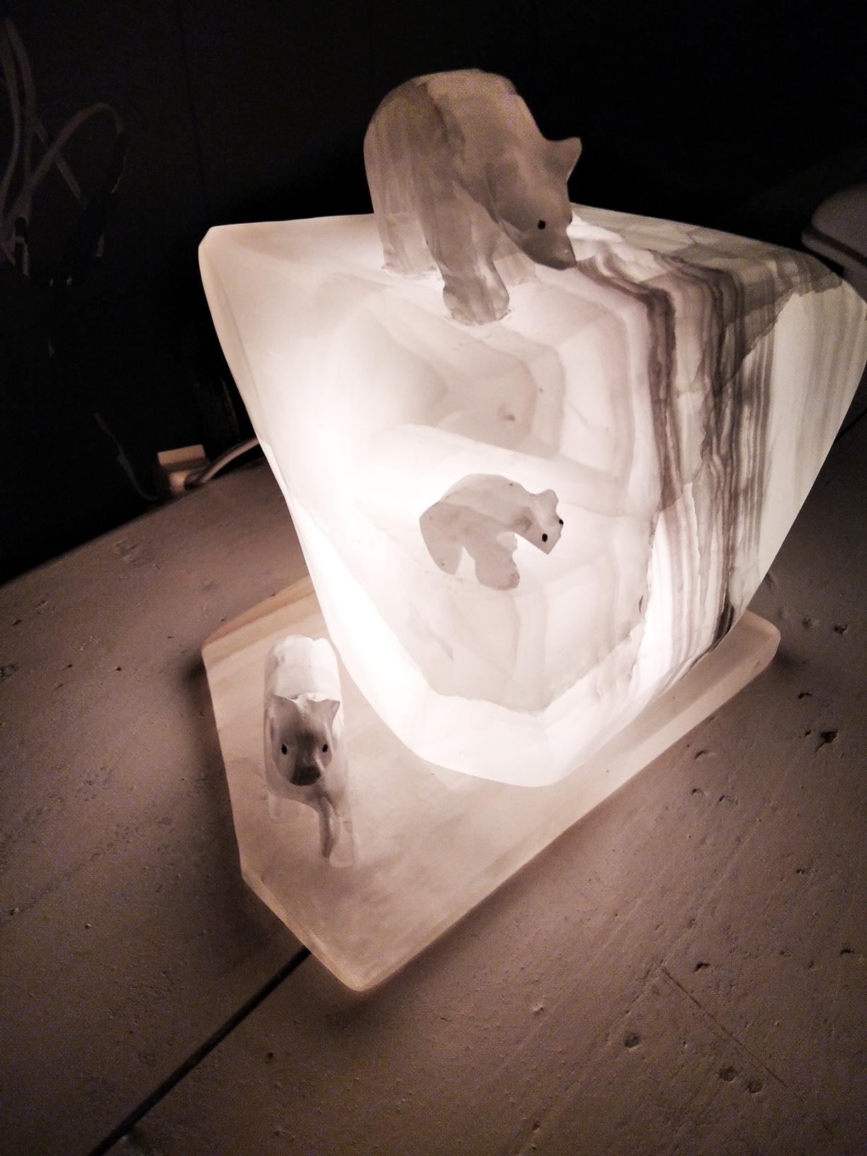  Sculture Light Iceberg Polar Bears on Ice, Spain.Onix Or Alabaster Midcentury In Excellent Condition For Sale In Mombuey, Zamora