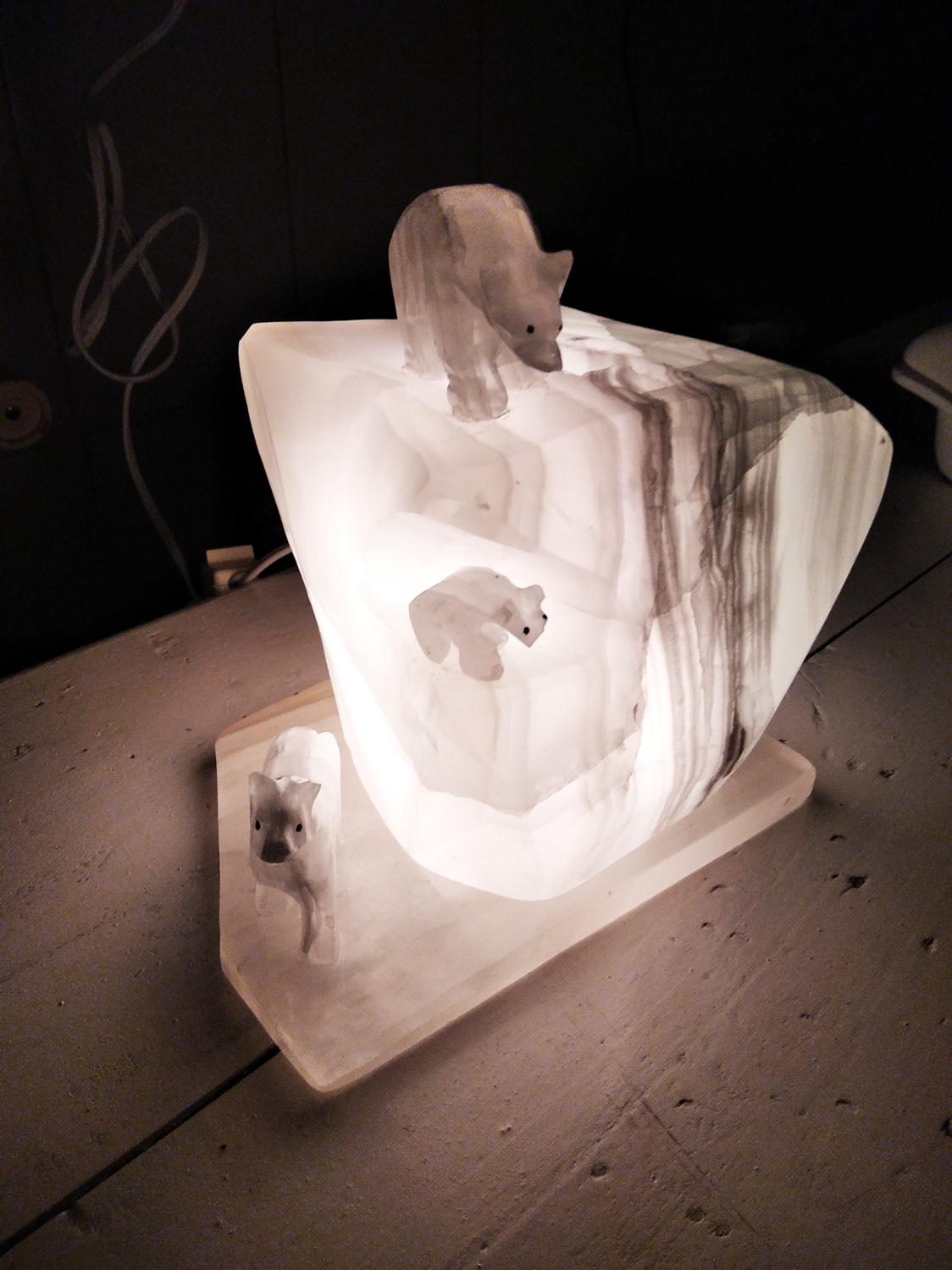 20th Century  Sculture Light Iceberg Polar Bears on Ice, Spain.Onix Or Alabaster Midcentury For Sale