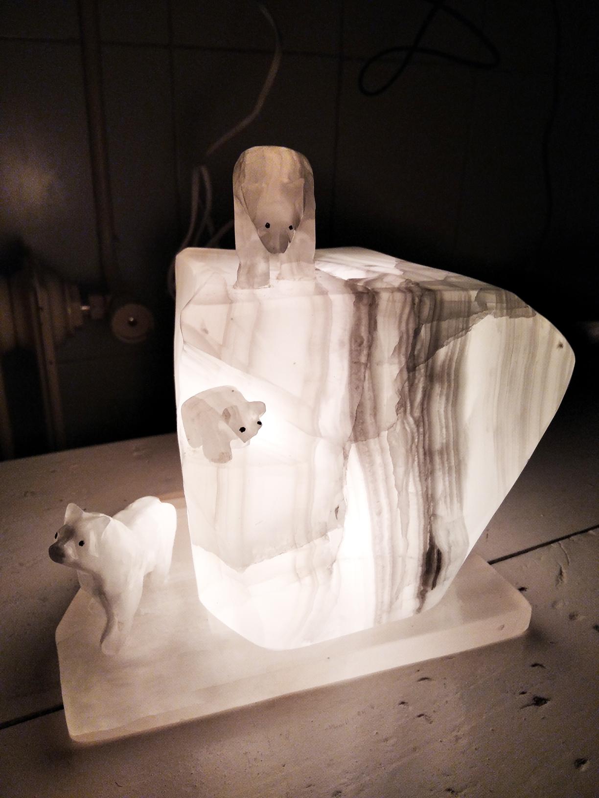  Sculture Light Iceberg Polar Bears on Ice, Spain.Onix Or Alabaster Midcentury For Sale 1