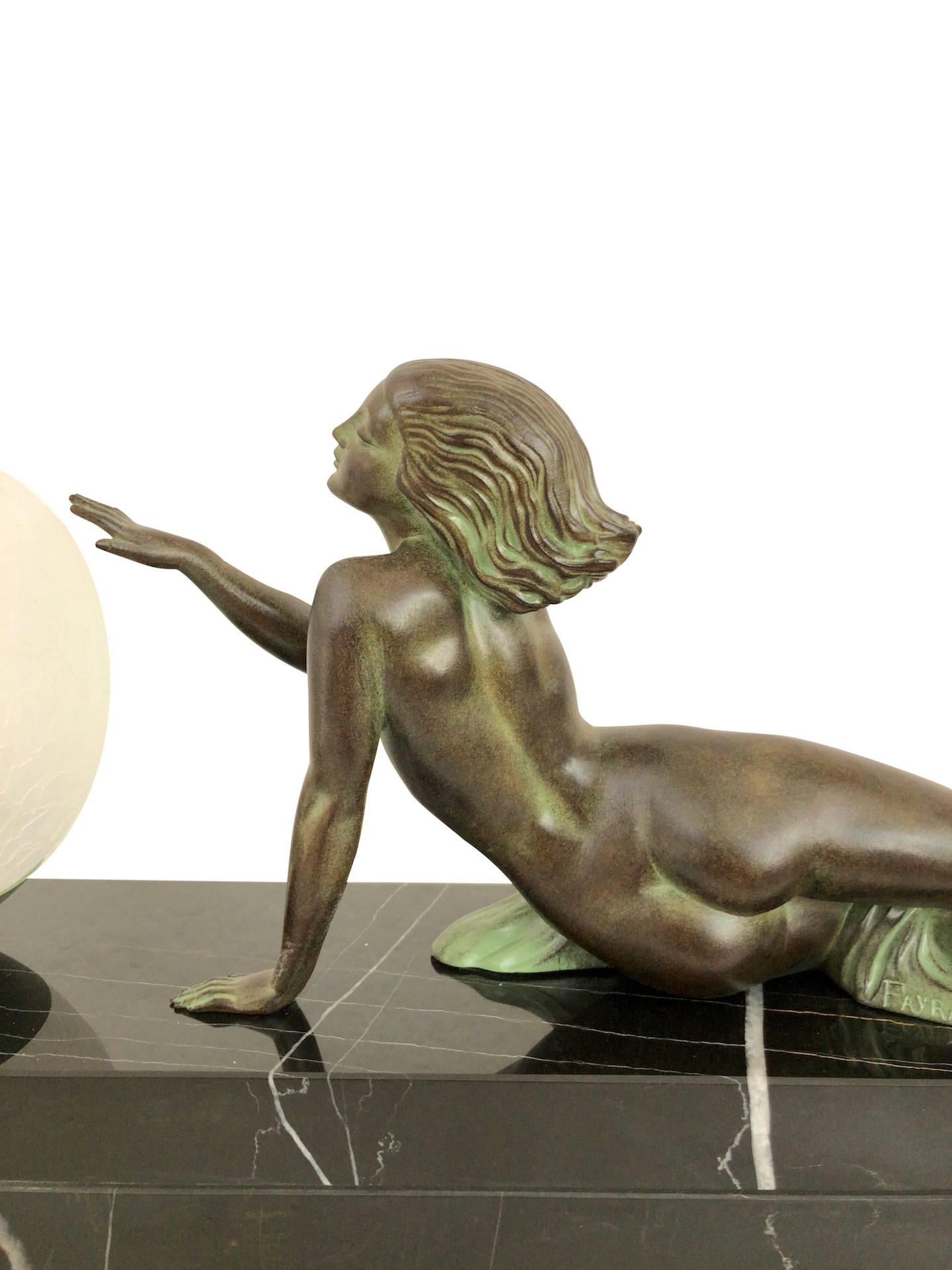 Table Lamp Seduction Lumineuse Lady with Glass Ball by Fayral and Max Le Verrier 5