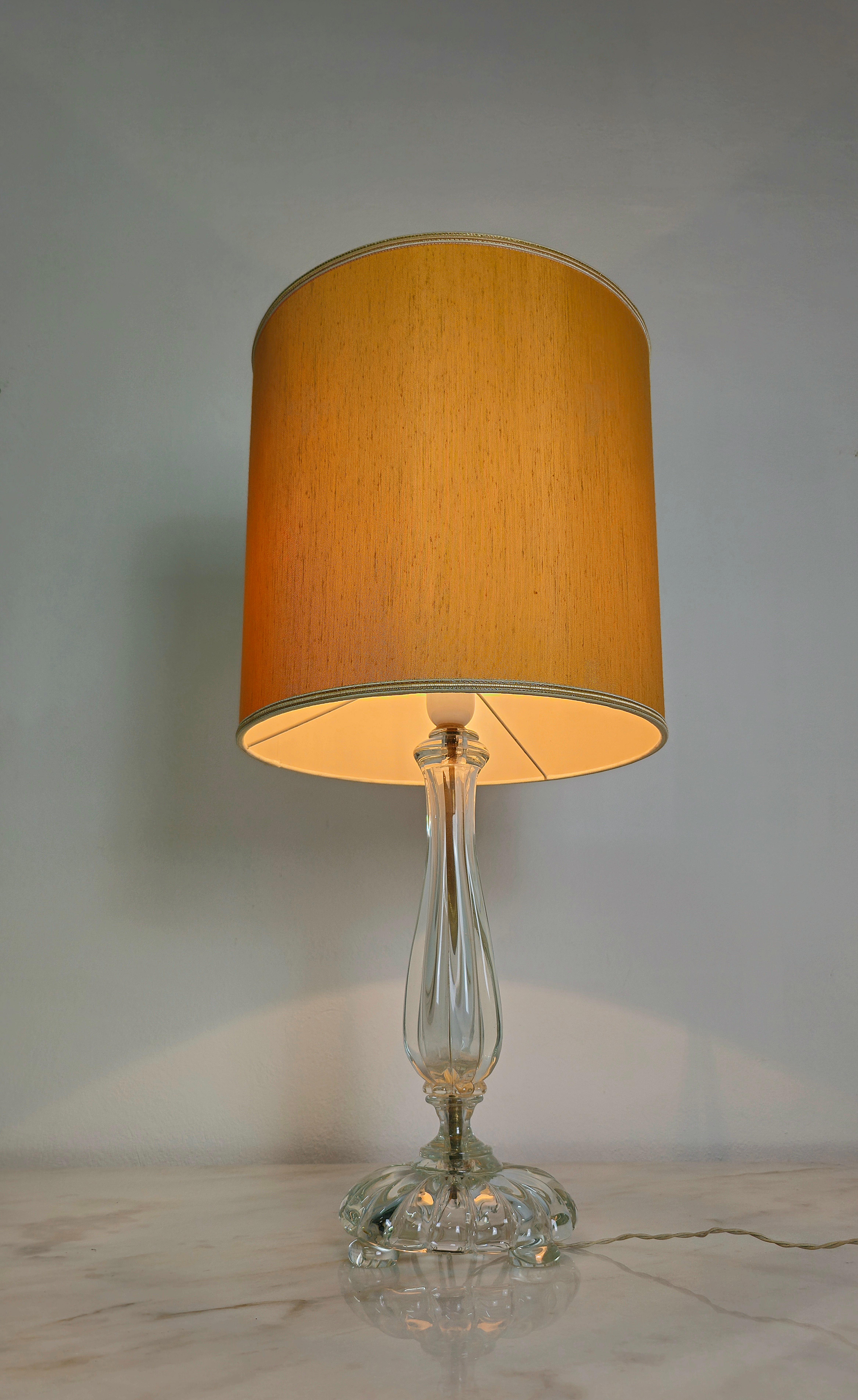 Table Lamp Seguso Murano Glass Fabric Midcentury Italian Design 1940s For Sale 2