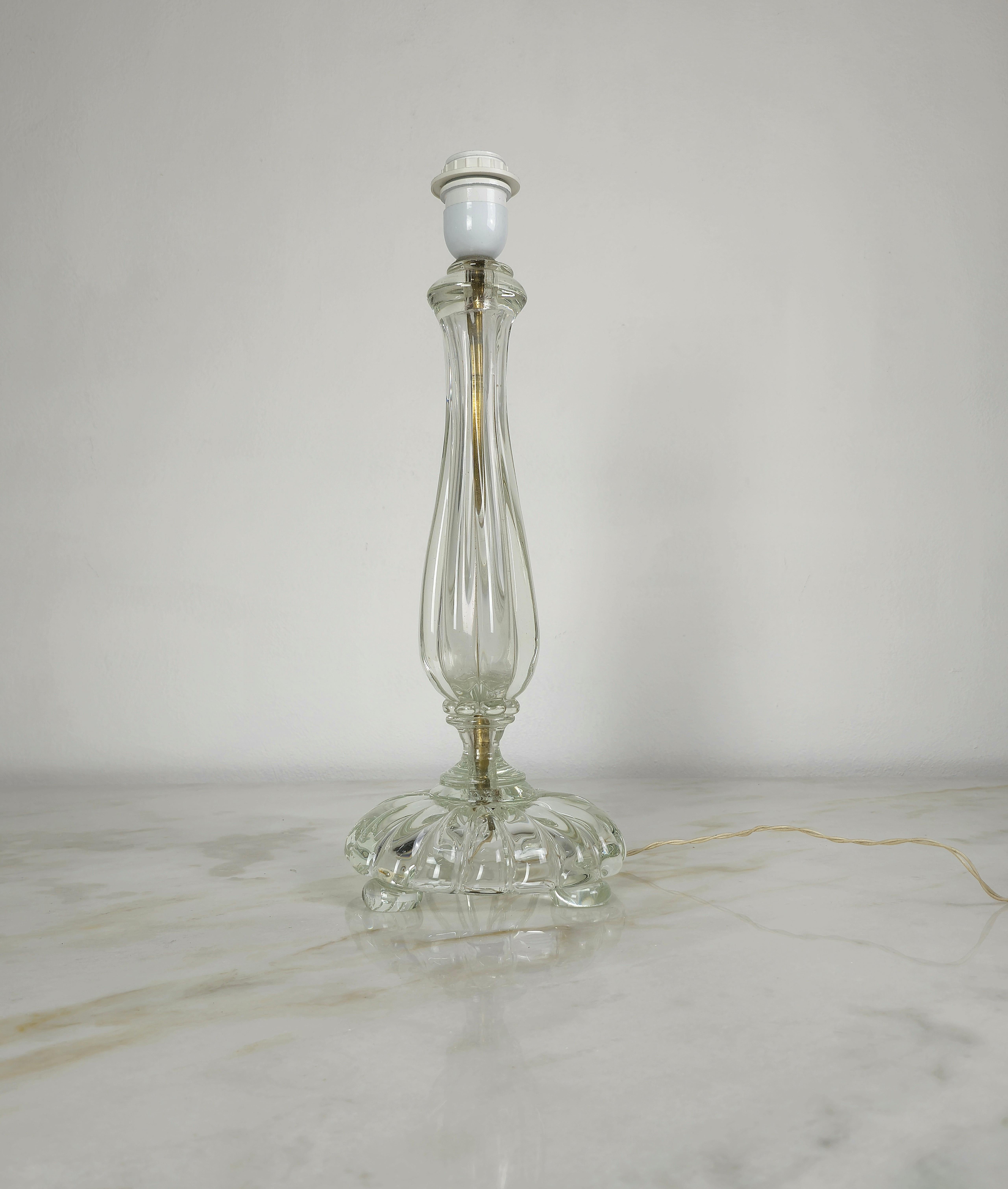Table Lamp Seguso Murano Glass Fabric Midcentury Italian Design 1940s For Sale 4
