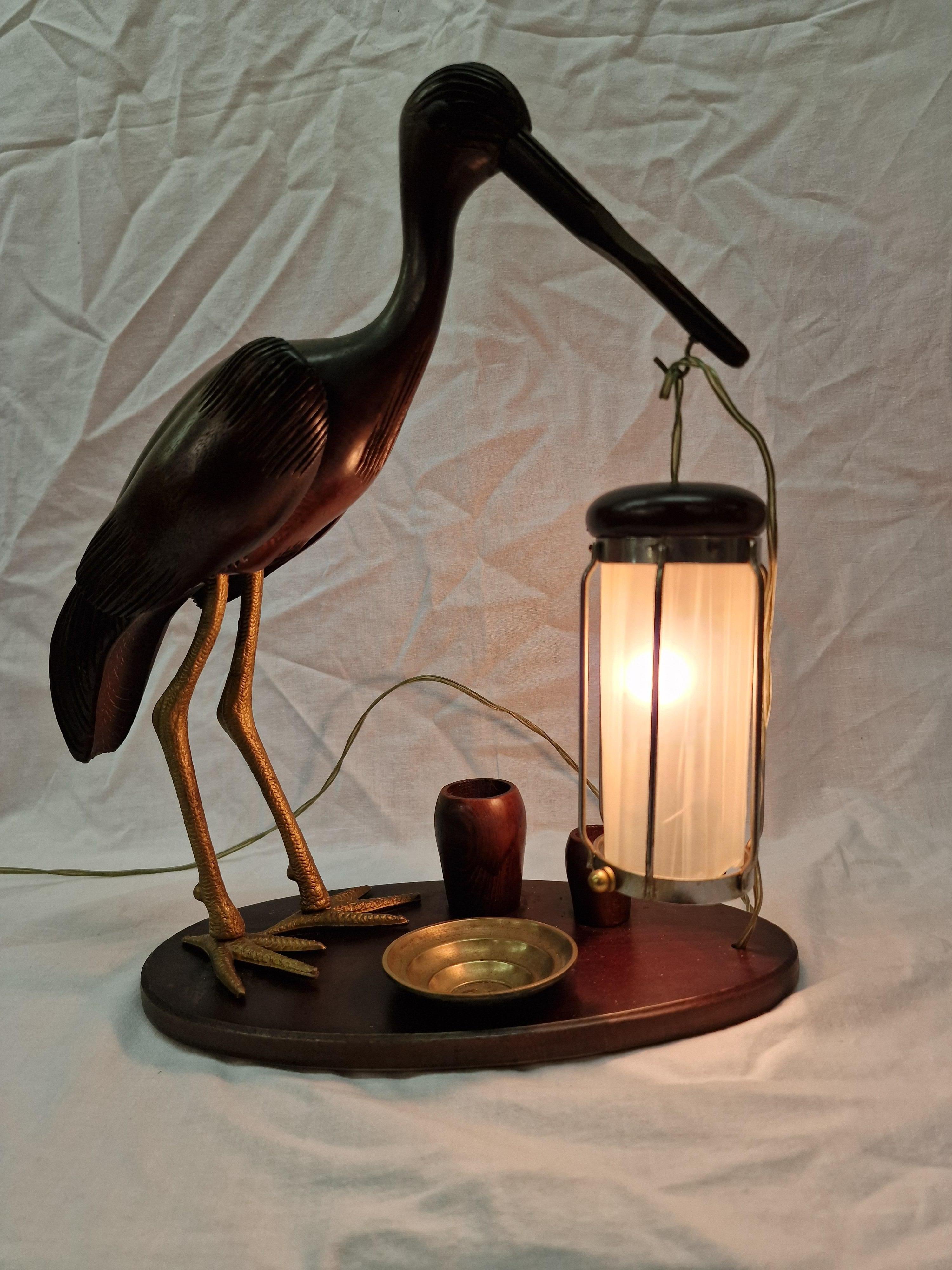 Table lamp set, bird holding lantern, ashtray, Design, Aldo Tura, 1940s, Italy For Sale 1