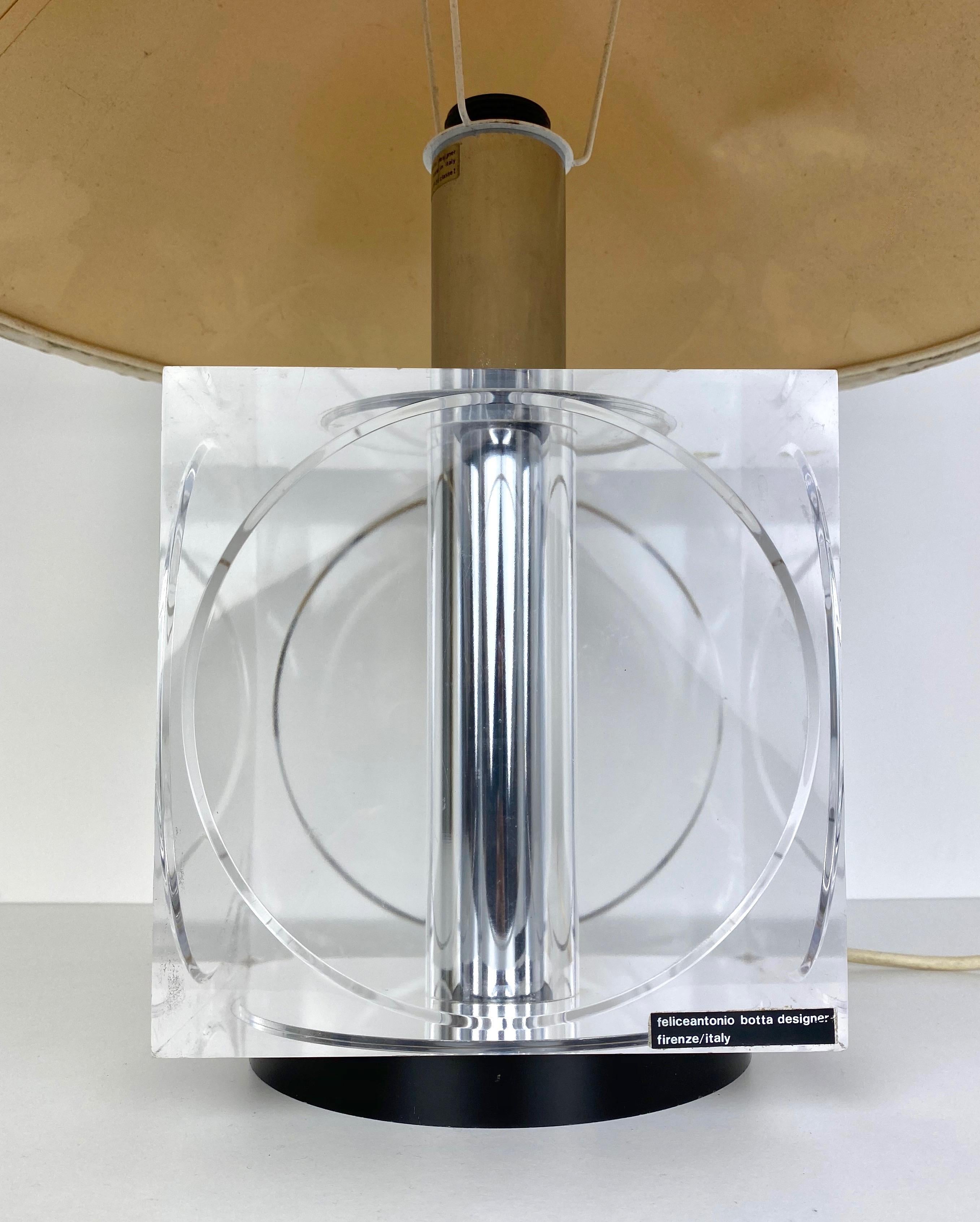 Metal Table Lamp Signed Felice Antonio Botta in Lucite, Firenze, Italy, 1970s For Sale