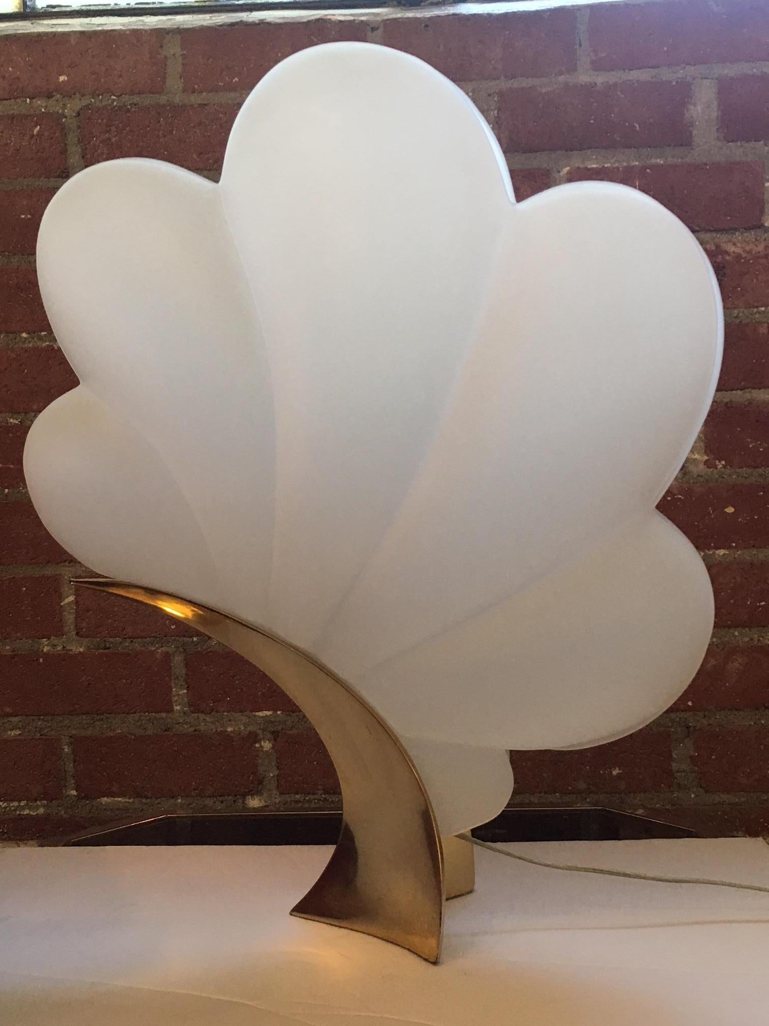 Rougier accent table lamp with brass base. The shell part is made of frosted acrylic. Includes manufacturer's original label.