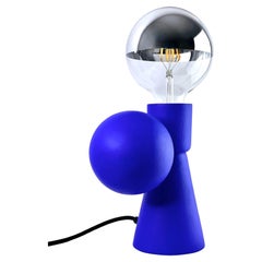 Contemporary Matte Blue Stoneware Table Lamp, Minimalist Design SIRENA