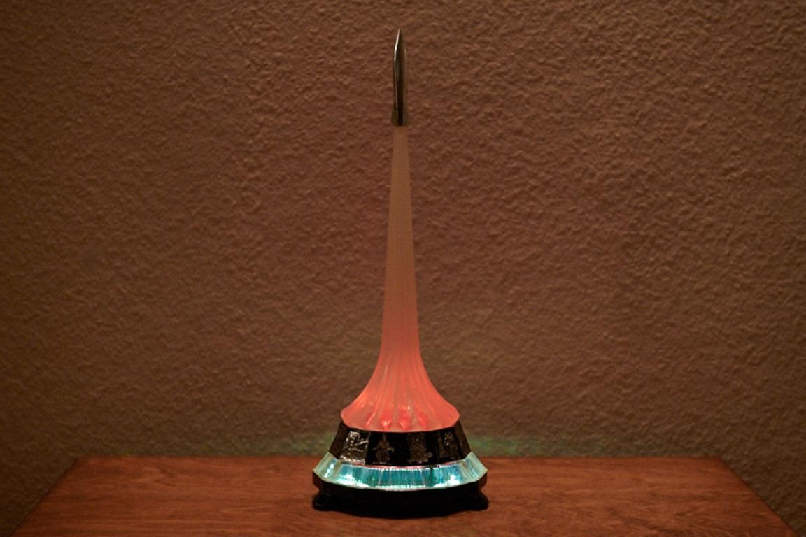 Restored rarity: Table lamp souvenir Soviet Space Rocket W -1A, 1960s USSR, with this souvenir the Soviet Union celebrated for their ventures into the cosmos, at the top; the first W-1A Rocket, below; the rocket's fire tail lights up when it is