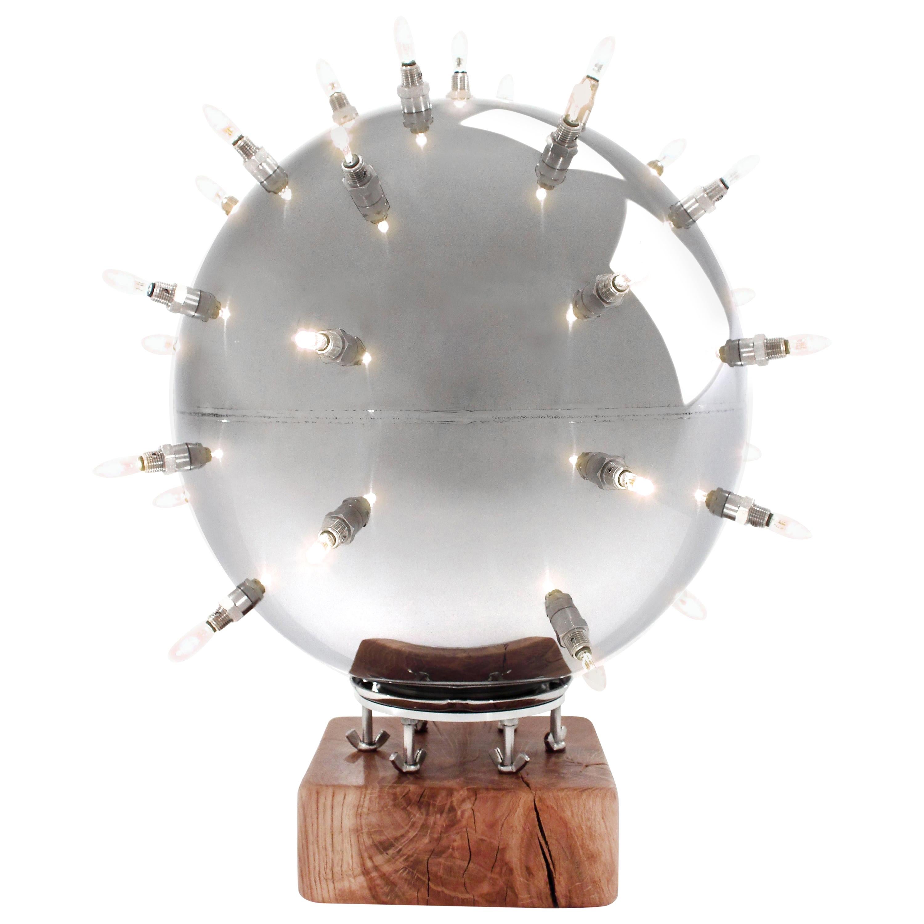 Modern Table Lamp Sputnik Sphere Mirror Polished Steel Colletible Design Handmade Italy For Sale
