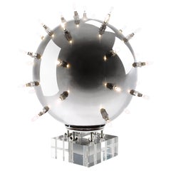 Table Lamp Sputnik Sphere Mirror Polished Steel Colletible Design Handmade Italy