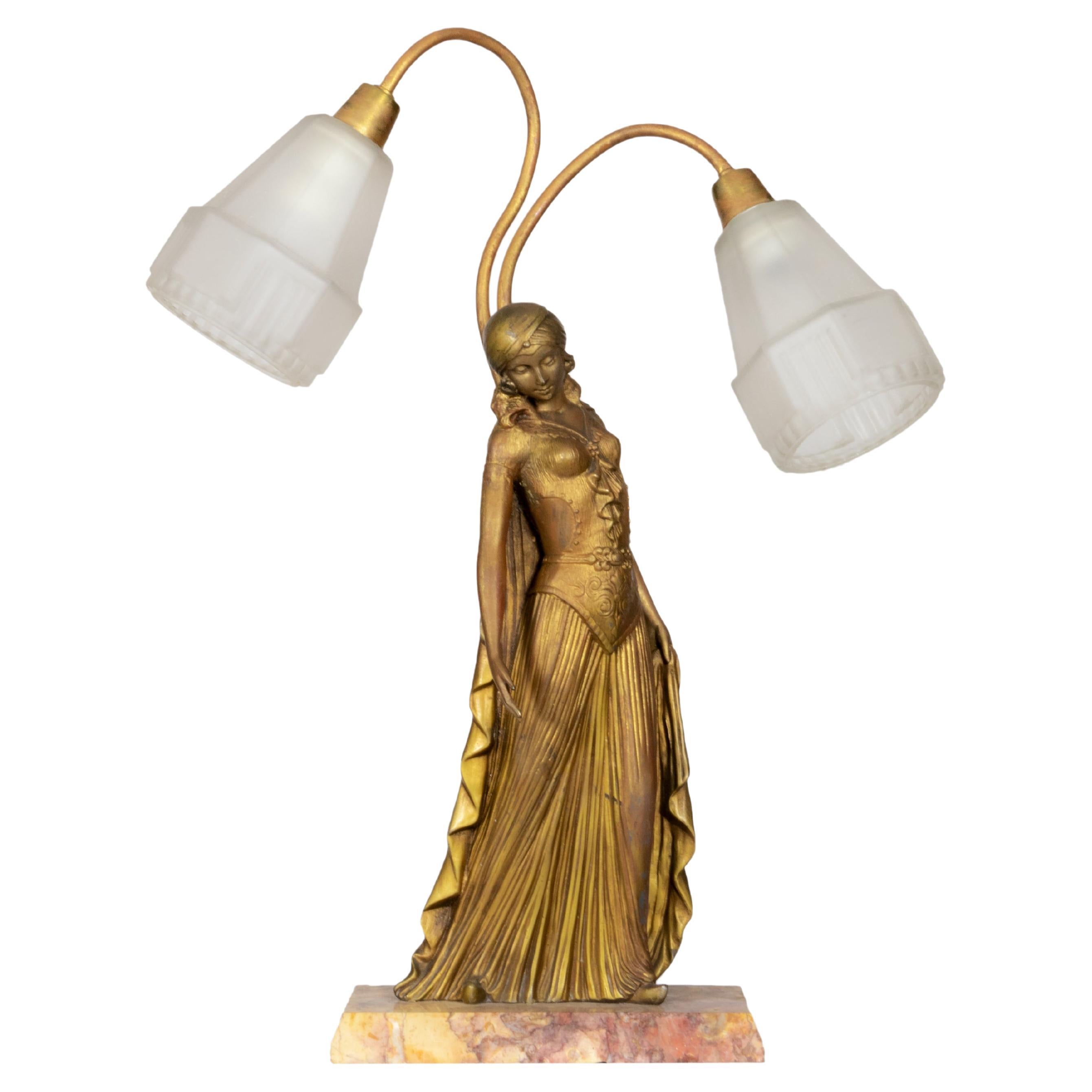 Table Lamp Statue By Georges Van de Voorde, France, 1925 For Sale