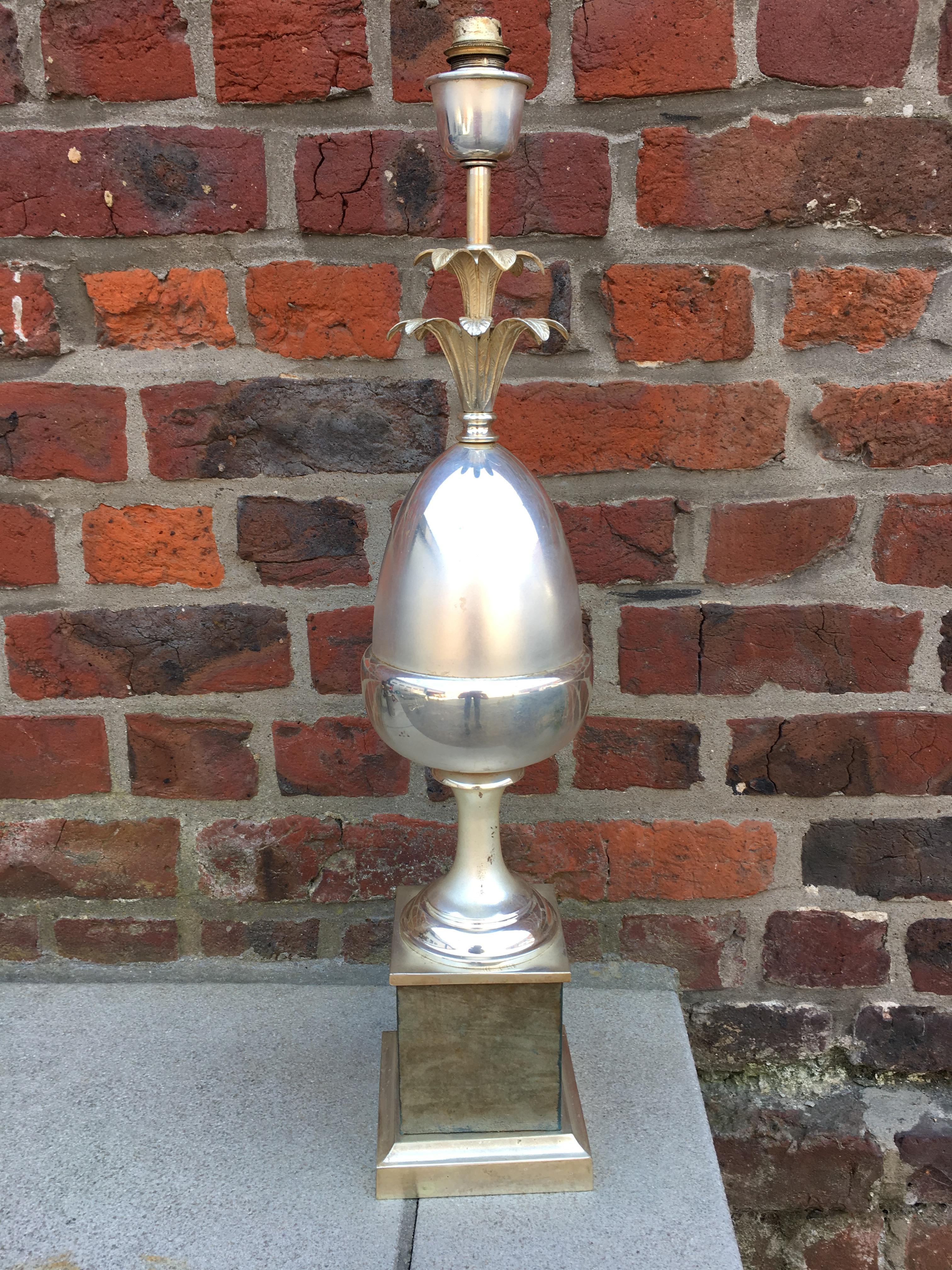 Late 20th Century Table Lamp Style of Maison Charles in Silver Plated and Velvet, circa 1970 For Sale
