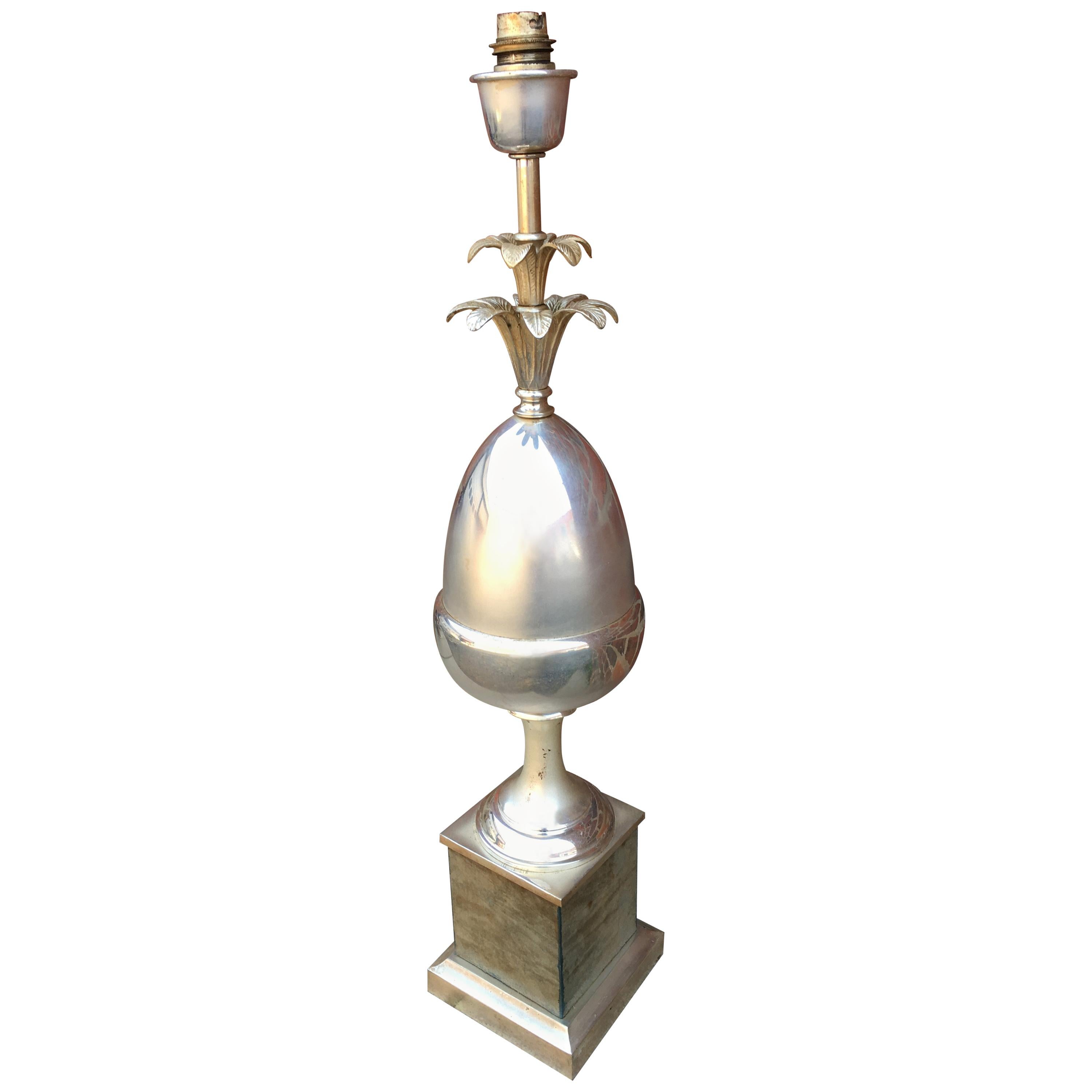 Table Lamp Style of Maison Charles in Silver Plated and Velvet, circa 1970