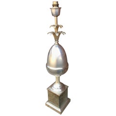 Lampe de table de style Maison Charles en métal argenté et velours, circa 1970