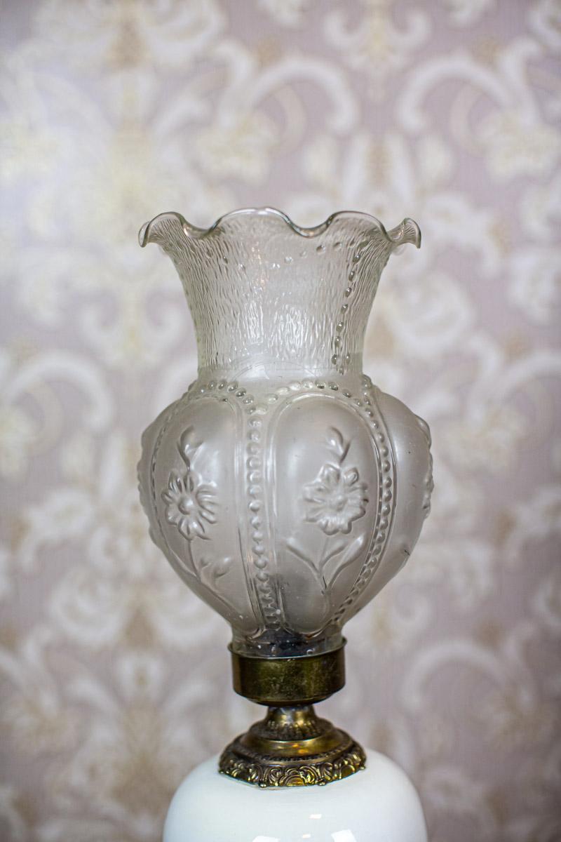 Brass and Faïence Table Lamp Stylized as Kerosene Lamp, circa the 1980s/1990s 1