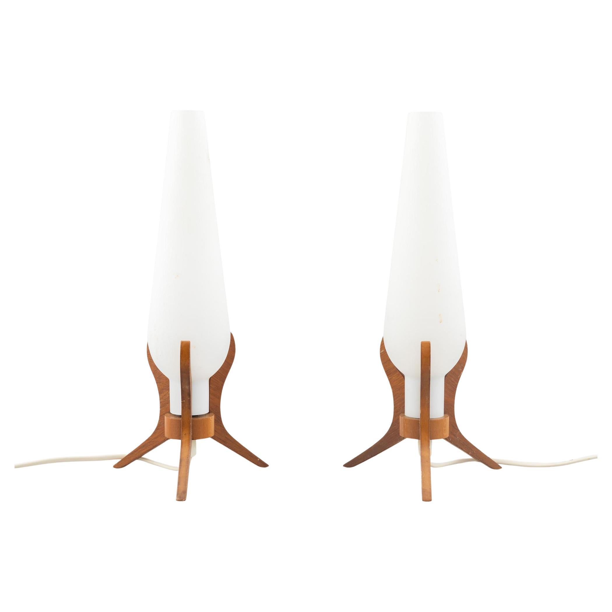 Orrefors Table lamps a pair Teak and glass Sweden 1960