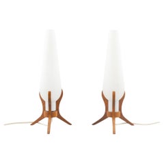 Orrefors Table lamps a pair Teak and glass Sweden 1960