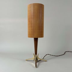 Lámpara de mesa Teca, latón, ratán - Suecia Años 50