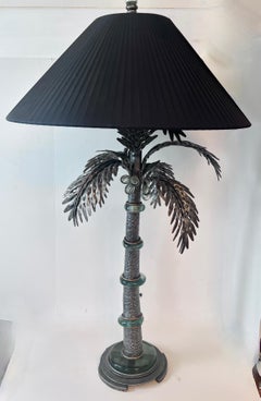 Table Lamp the shape of a Palm Tree with Art Glass Disks and Metal Metal Fronds