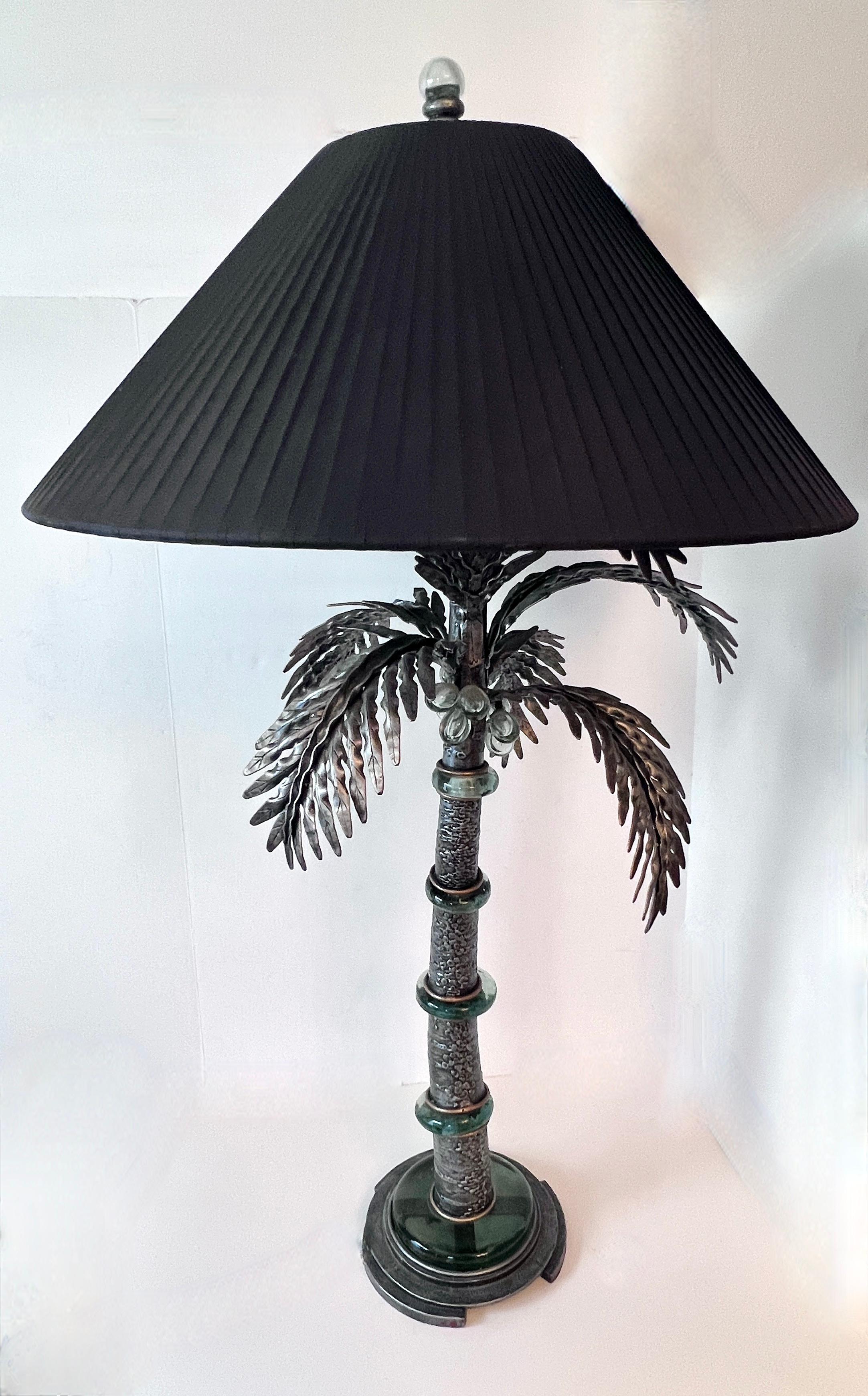 Mid-Century Modern Table Lamp the shape of a Palm Tree with Art Glass Disks and Metal Metal Fronds For Sale