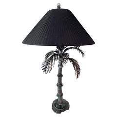 Lampe de table en forme de palmier avec disques en verre d'art et grenouilles en métal