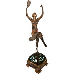 Table Lamp, the Tambourine Dancer, Sculpture in Spelter, Art Deco, France, 1930s