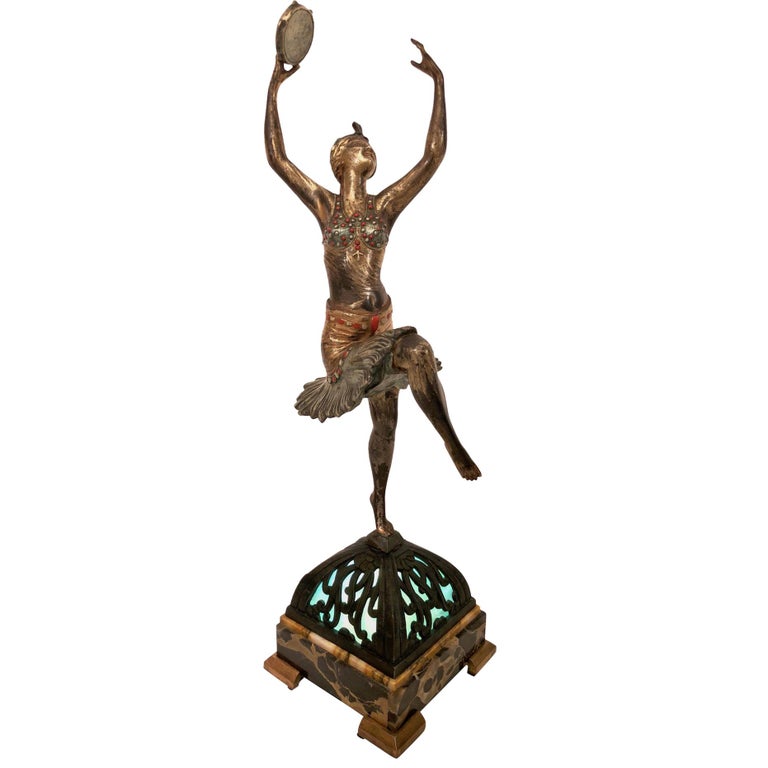 Table Lamp, the Tambourine Dancer, Sculpture in Spelter, Art Deco, France, 1930s For Sale